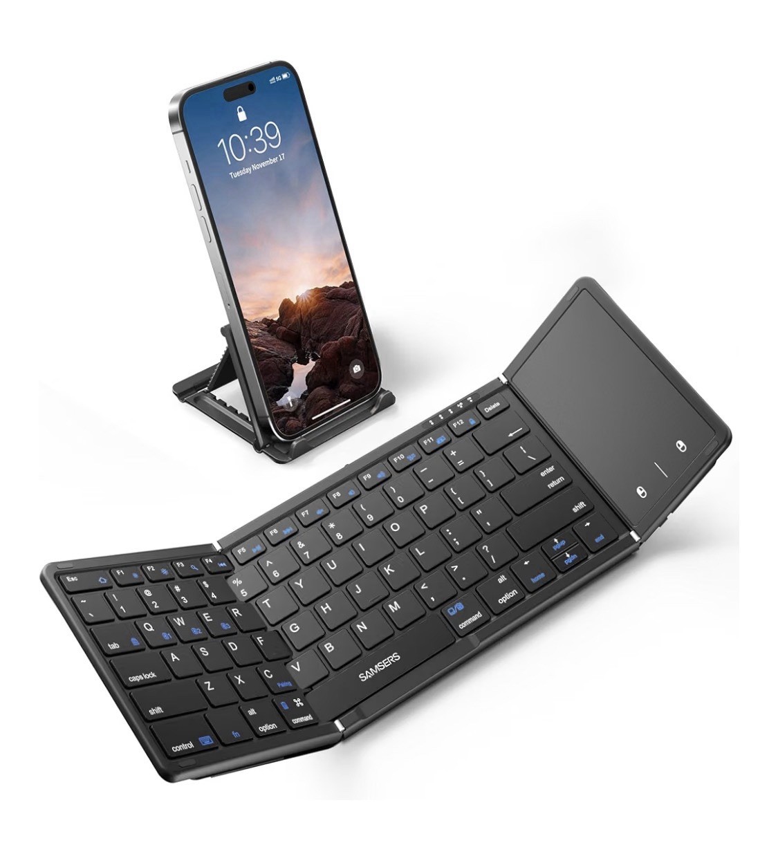 Samsers Full-Size Foldable Bluetooth Keyboard with Large Touchpad, Black