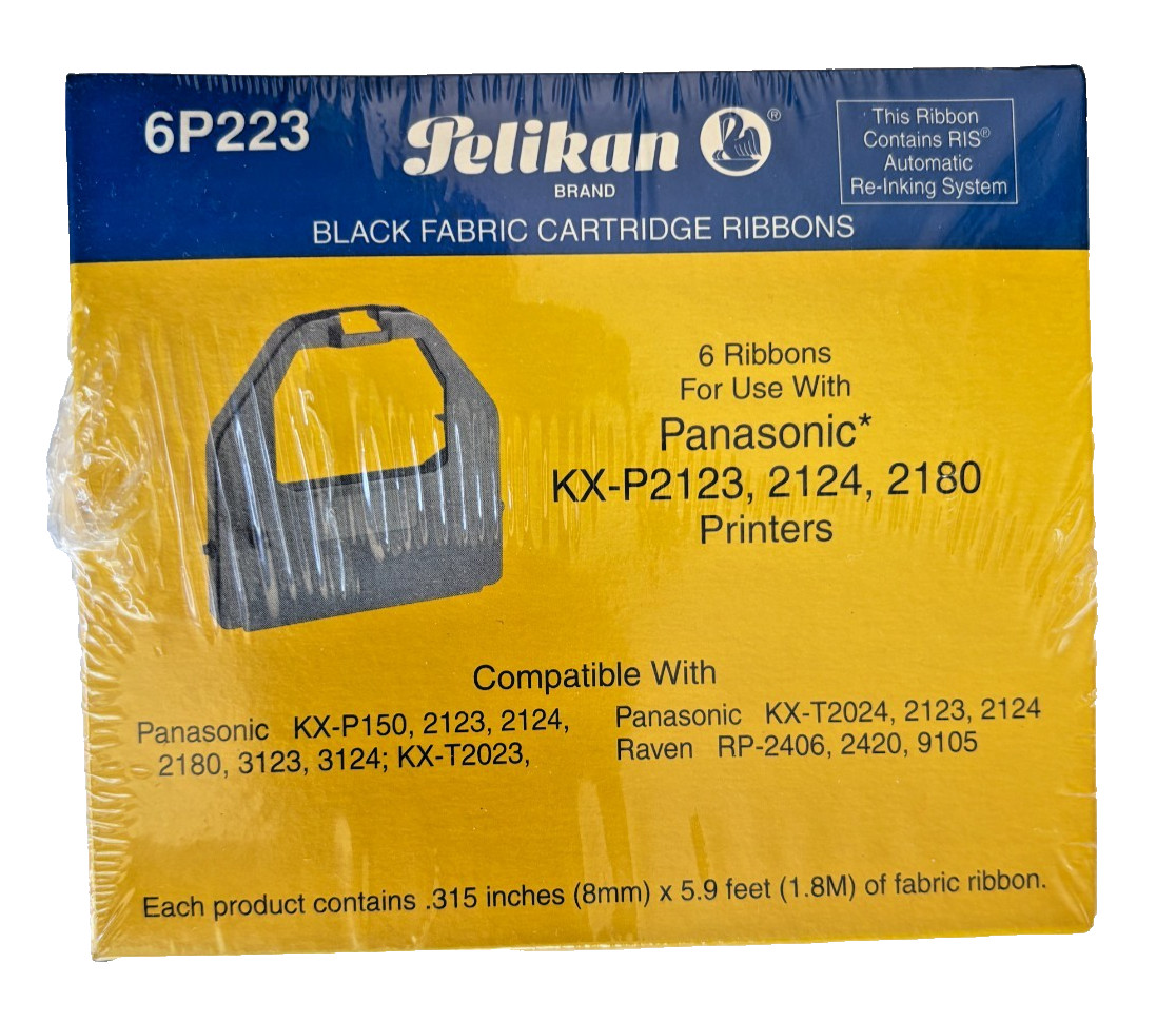Pelikan 6P223 Black Fabric Ribbons Panasonic KX-P2123 KX-P2124 KX-P2180 NOS 6Pk