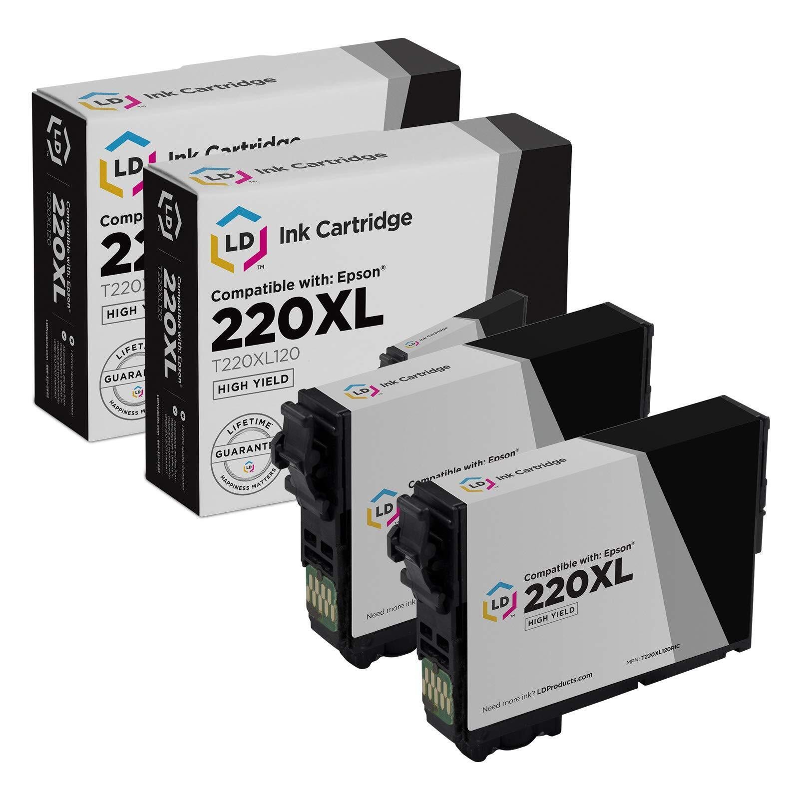 LD 2PK 220XL T220XL Black Ink for Epson XP-320 XP420 XP-424 WF2630 WF2650 WF2660