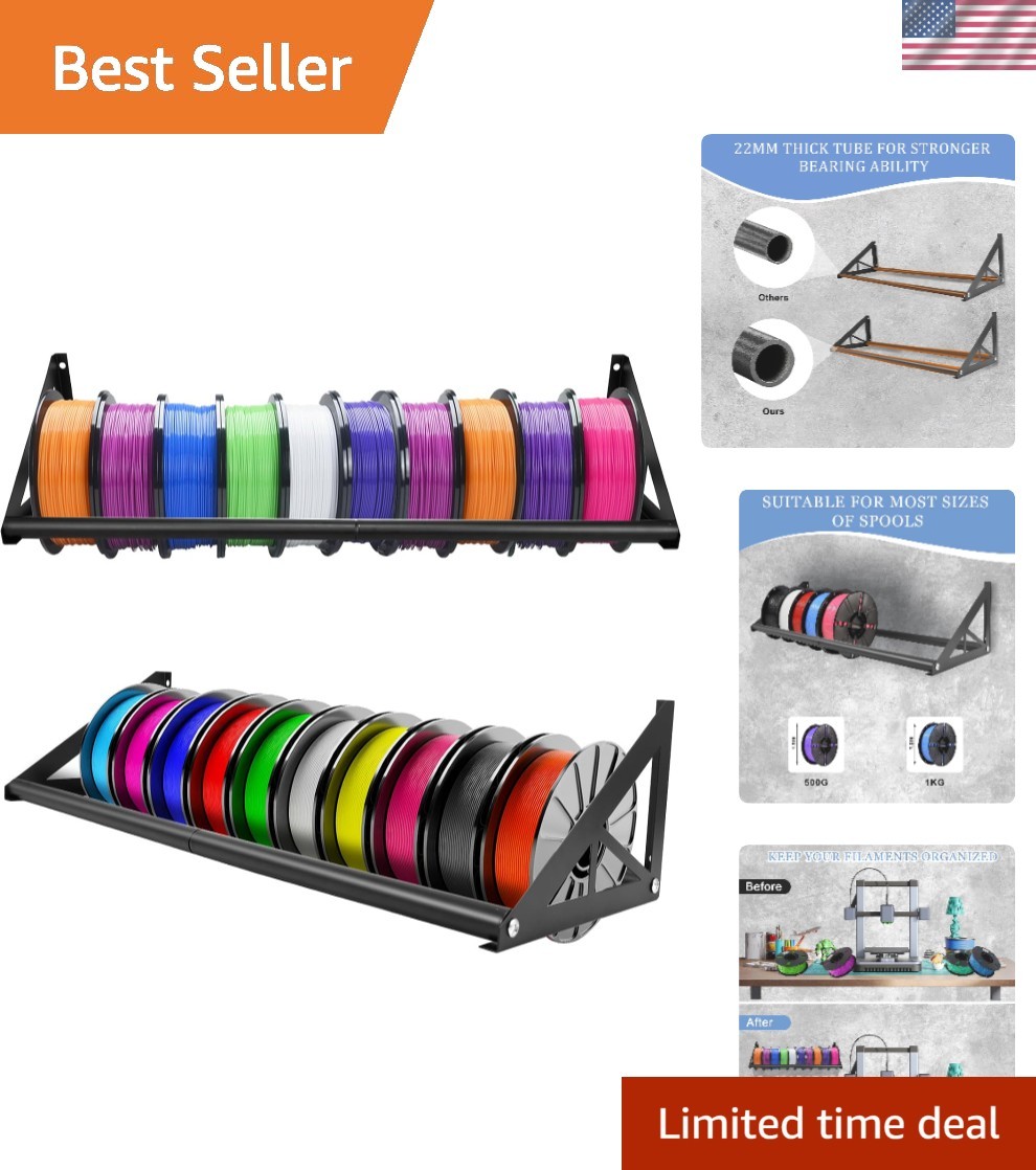 2 Tier Wall Mount Filament Storage Rack Holds 20 Rolls 1KG 3D Printer Spool