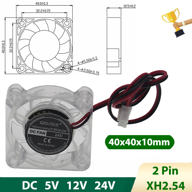 4010 DC Cooling Fan Mini Silent Brushless Fans Transparent LED Light 5V 12V 24V