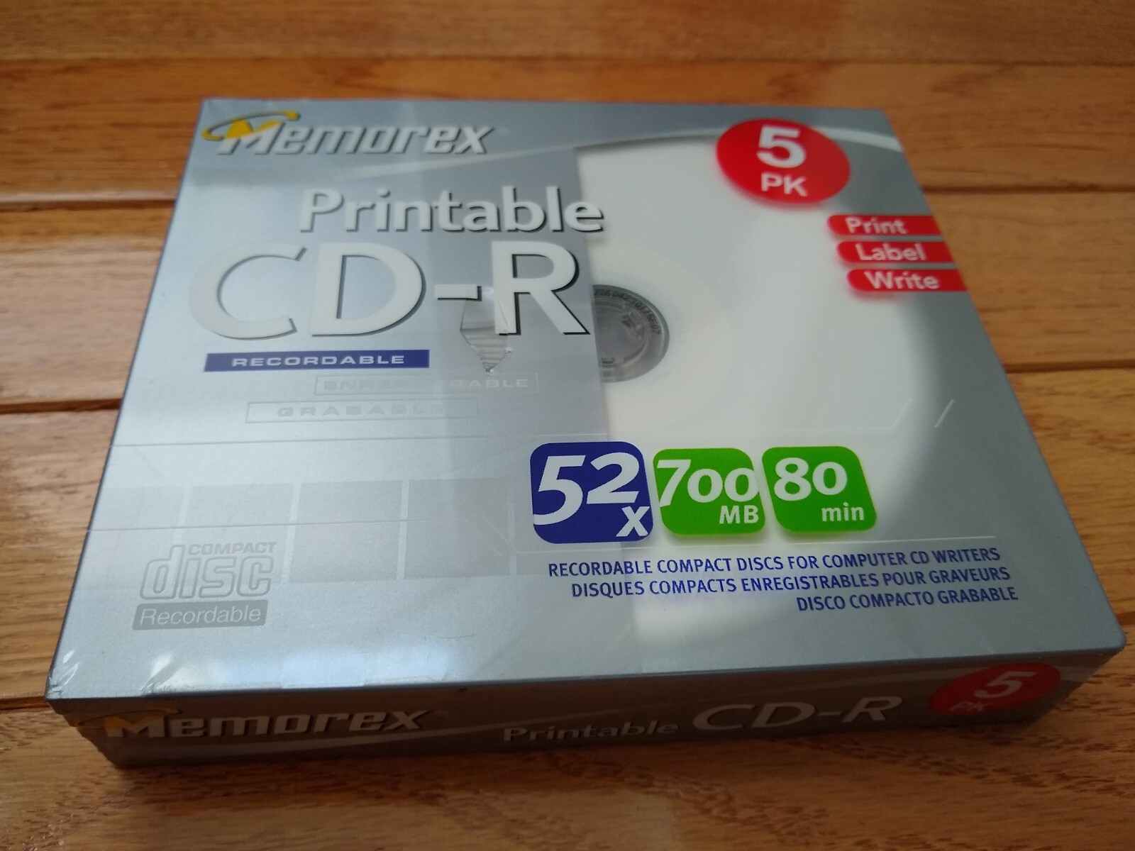 new/sealed Memorex 5PK Printable(White) CD-R 80min 700MB 52x 034707047297
