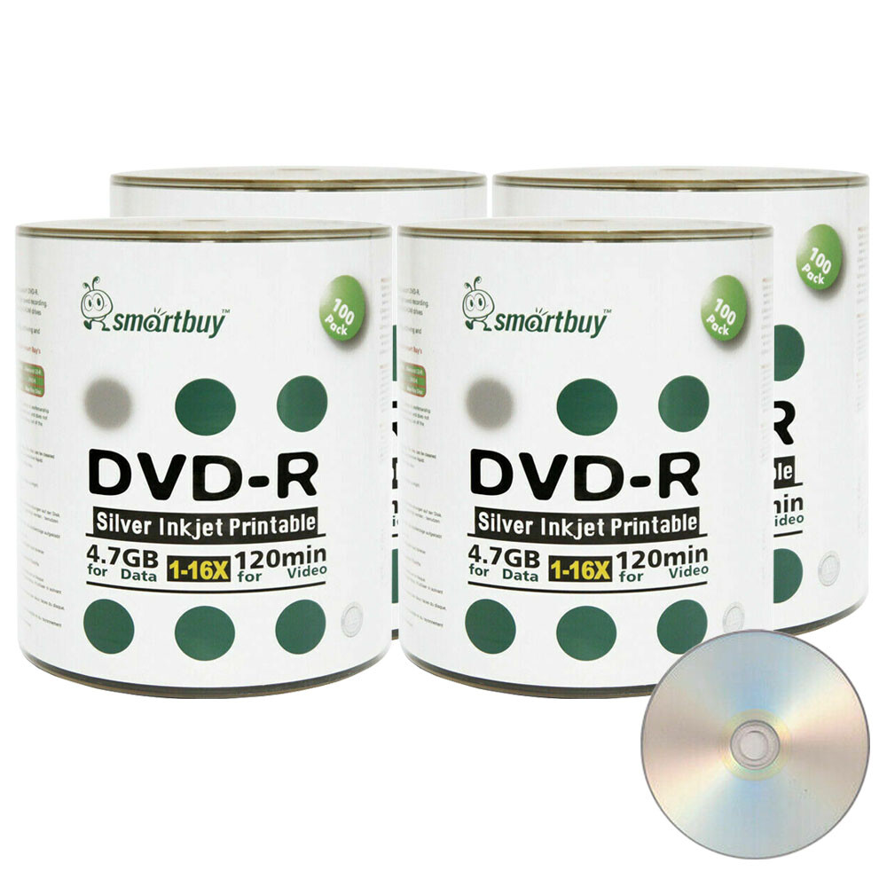 400 Smartbuy 16X DVD-R 4.7GB Silver Inkjet Printable Blank Recording Disc