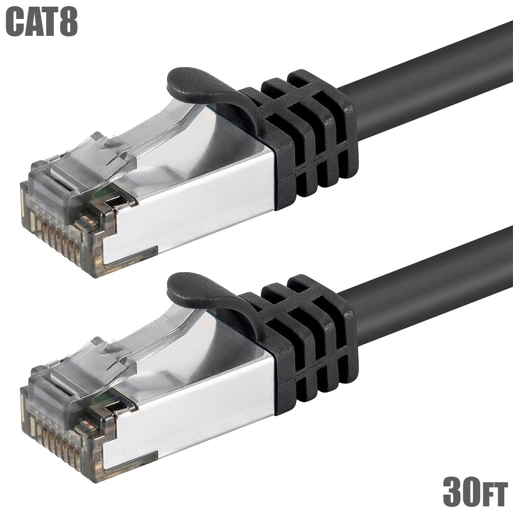 30FT Cat8 RJ45 Network LAN Ethernet Shielded Patch Cable 2GHz 40G 26AWG Black