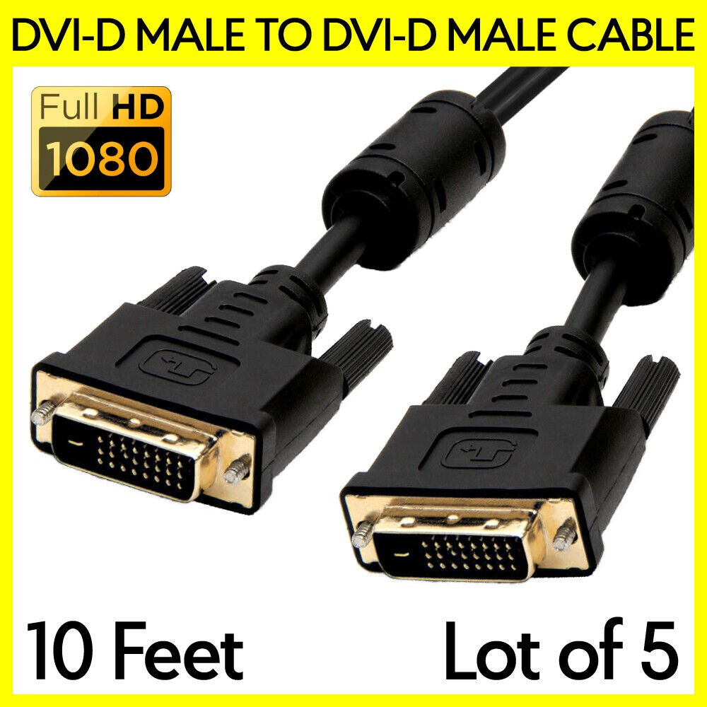 5 PCS DVI Cable 10 Feet DVI-D Male to Male Monitor Cord for PC Projector TV LCD