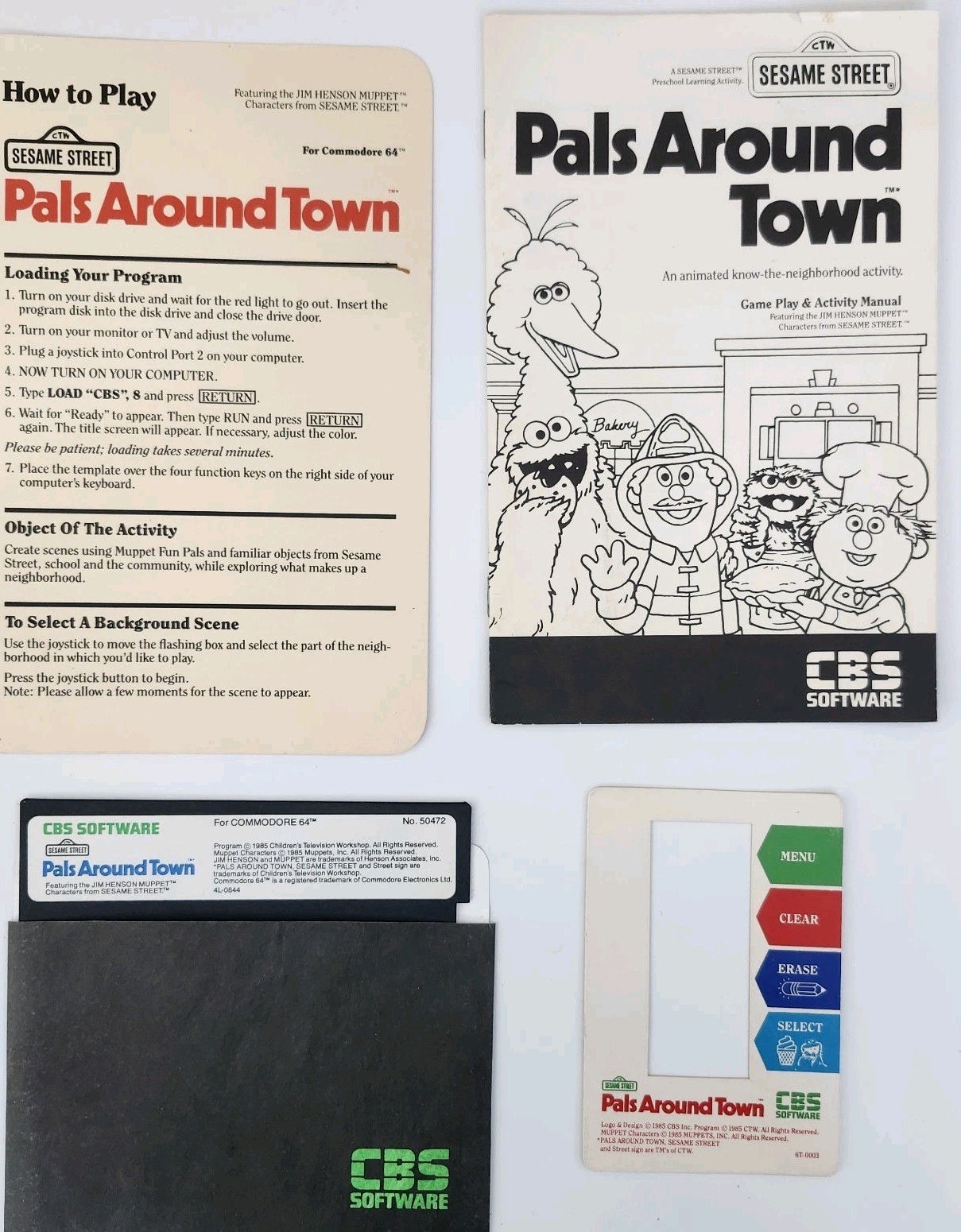 Sesame Street Pals Around Town CBS Software Commodore 64 Disk Manual