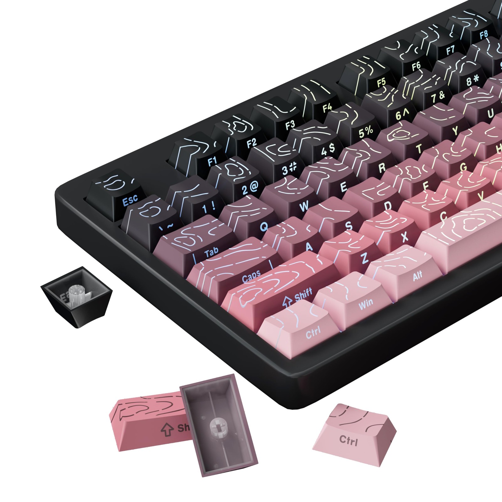 133 Keys Gradient Pink Side Printed PBT Double Shot Shine Through Keycaps Set