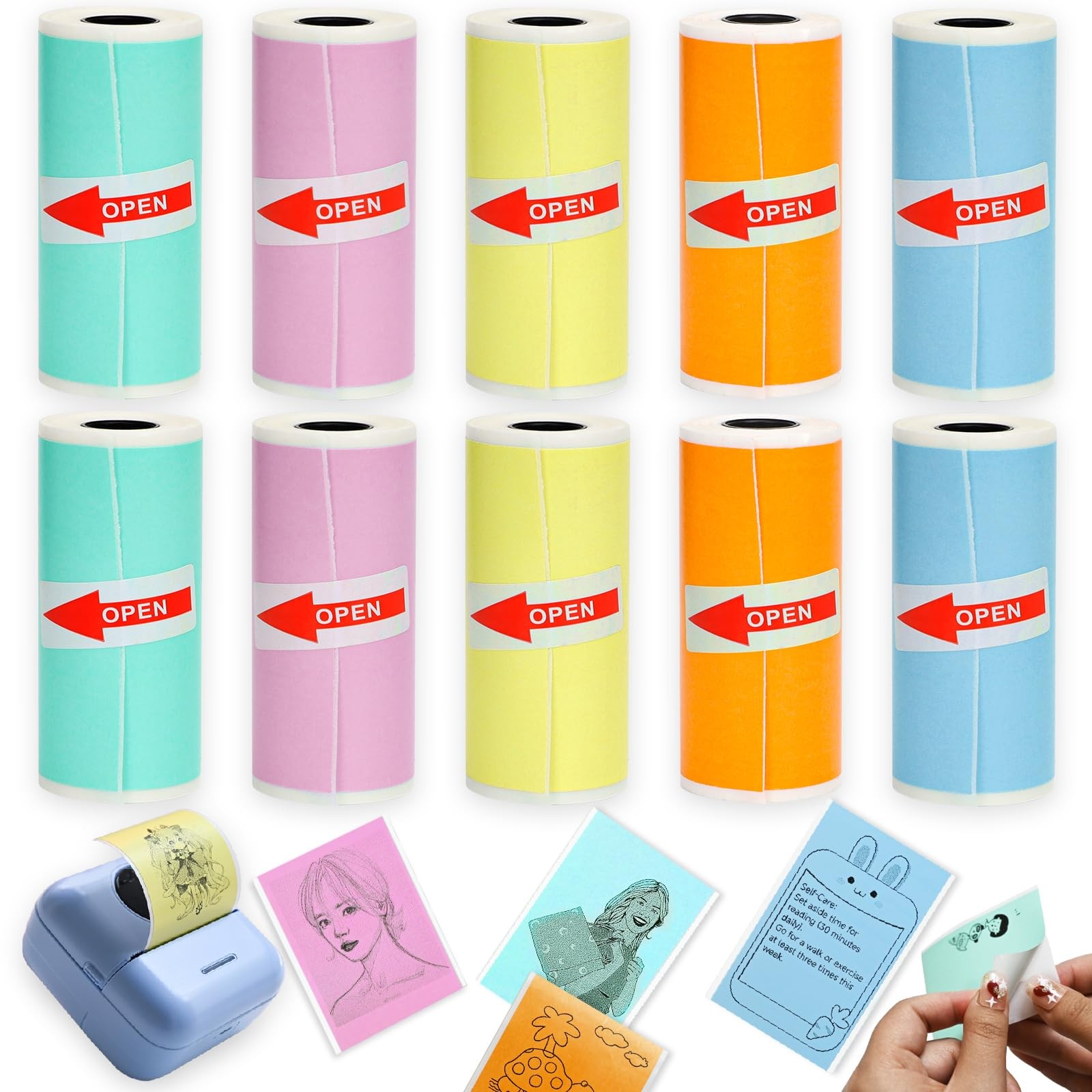 10 Rolls Colorful Mini Thermal Printer Paper Refill for Most Mini Printers, 5...