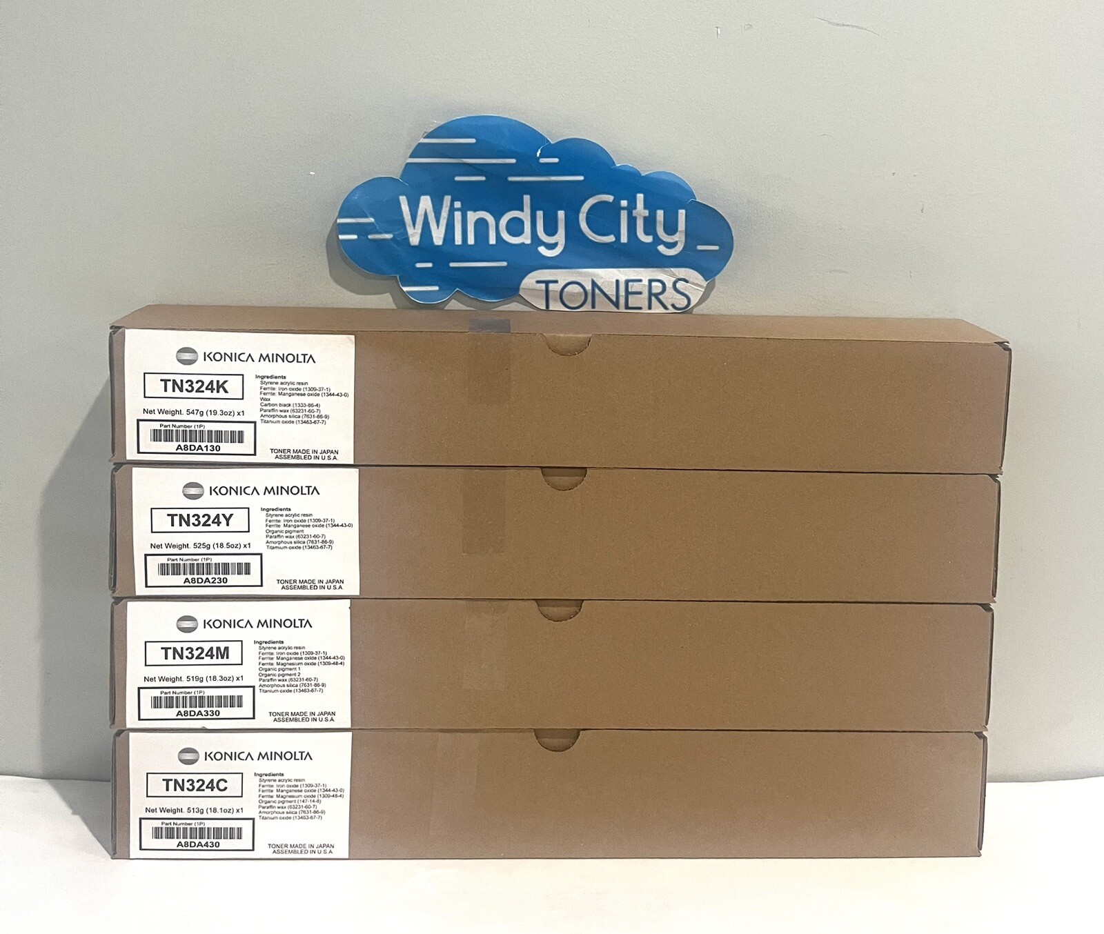 Konica TN324 Toner Cartridge Set KCMY A8DA130, A8DA230, A8DA330, A8DA430, NEW
