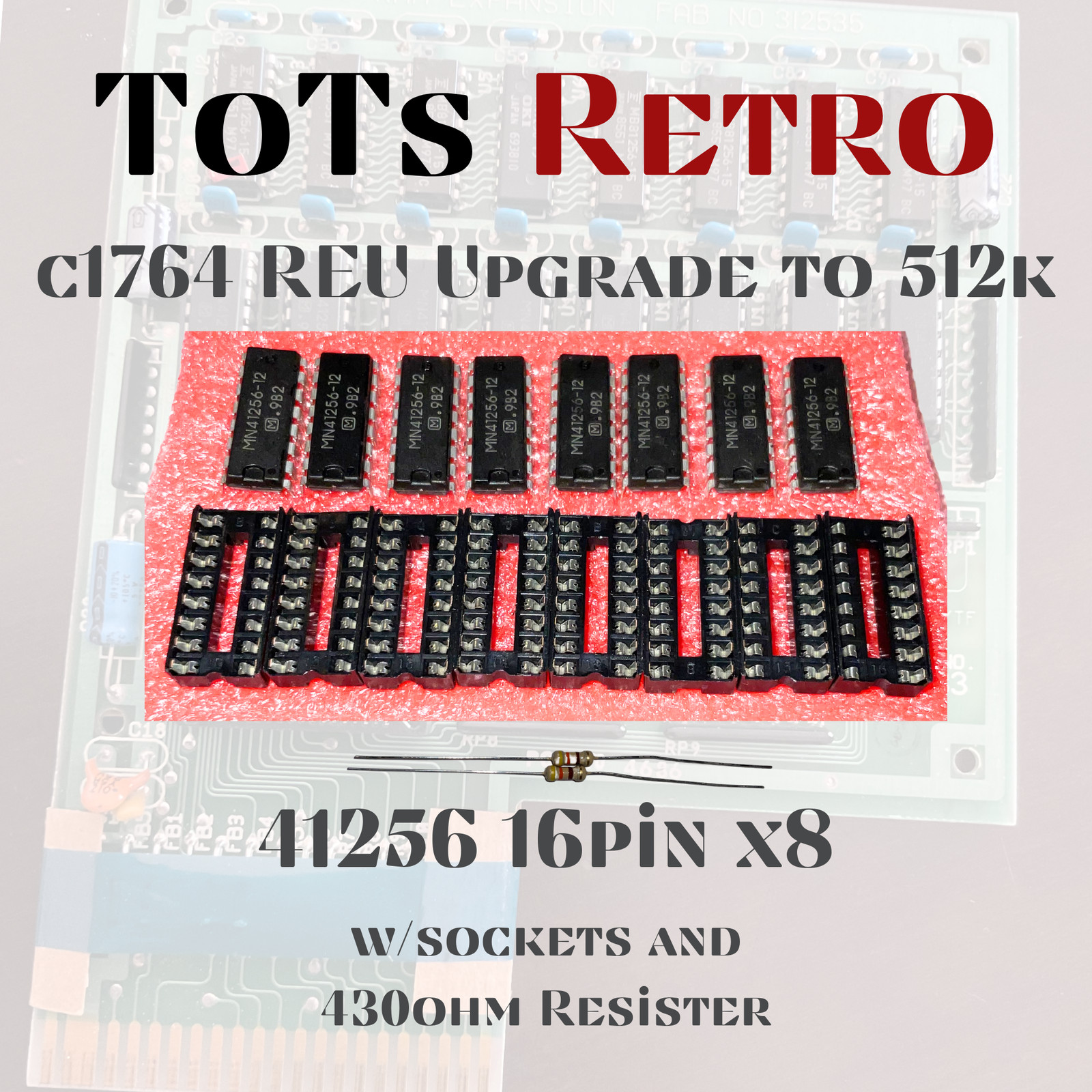Commodore 1764 REU Ram Expansion 512k Upgrade Kit 16Pin DIP w/Sockets TESTED