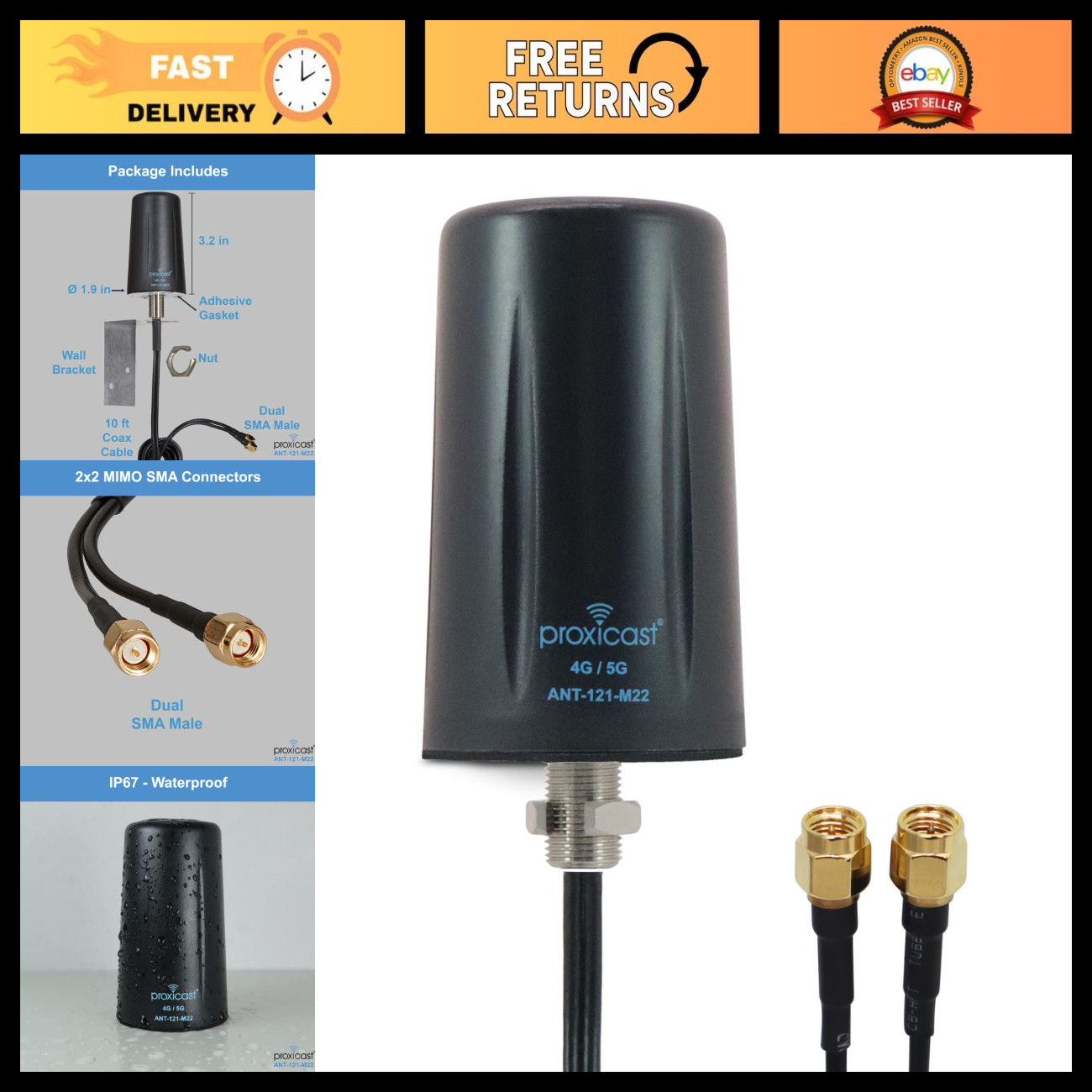 4G 5G Low Profile Panel Mount Antenna - 2x2 MIMO for Enhanced Signal Strength