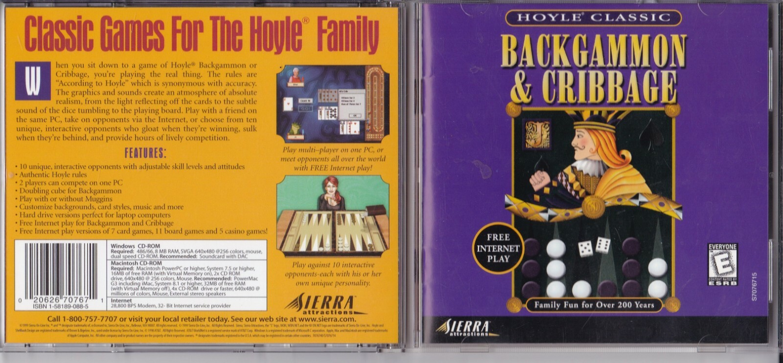 Vintage Hoyle Classic Backgammon & Cribbage (PC, 1999) *COMPLETE*