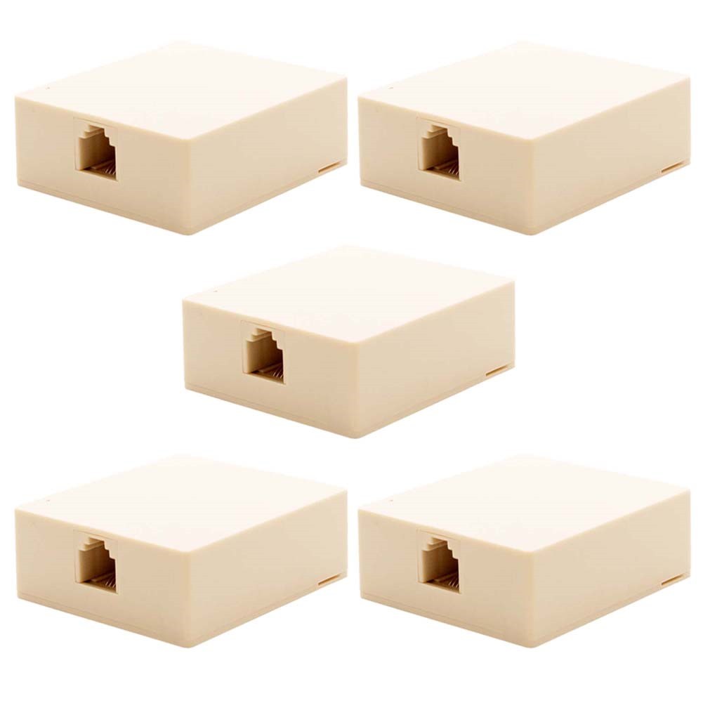 5 Pcs 1-Port RJ11 6P4C Jack Telephone Phone Line Wall Surface Mount Box Ivory