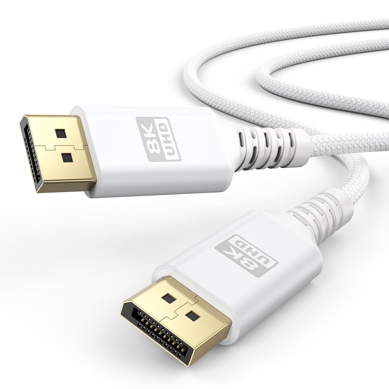 8K White DisplayPort Cable 6.6FT DP 1.4 Cord 8K@60Hz 5K@60Hz 4K@144Hz Gaming
