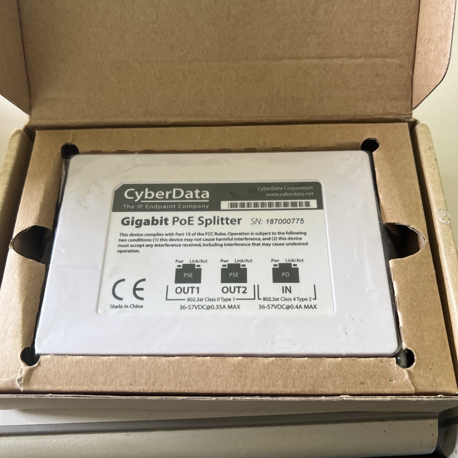 CyberData 011187D Gigabit Switch w/ PoE Power Splitter, 2-Port, RJ45, 36-56VDC