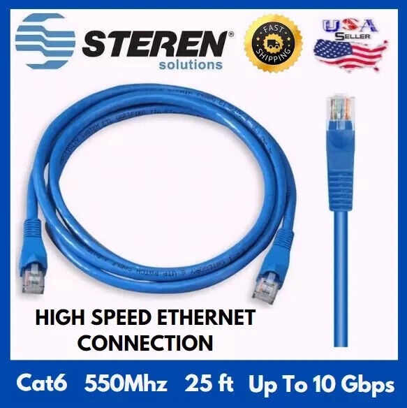 (5 Pack) STEREN CAT6 25ft High Speed Ethernet Cable 10 Gbps RJ45 Patch Cord Blue