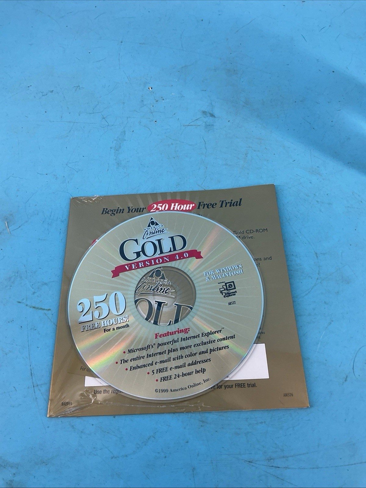 AOL Gold Version 4.0 CD‑ROM Trial Disc 250 Hours Internet New