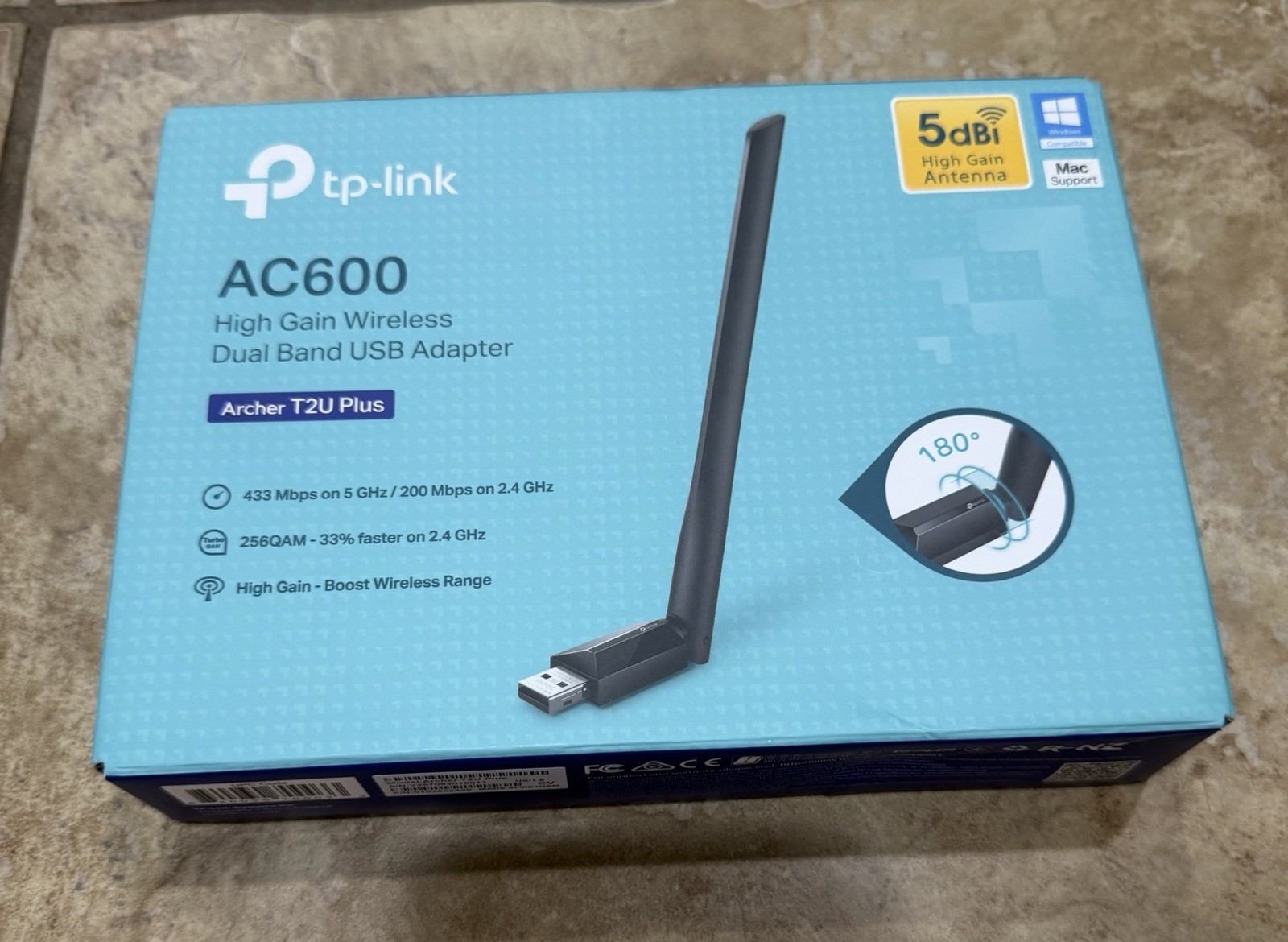 TP-Link Archer T2U Plus AC600 High Gain Dual Band USB WiFi Adapter 5dBi NEW