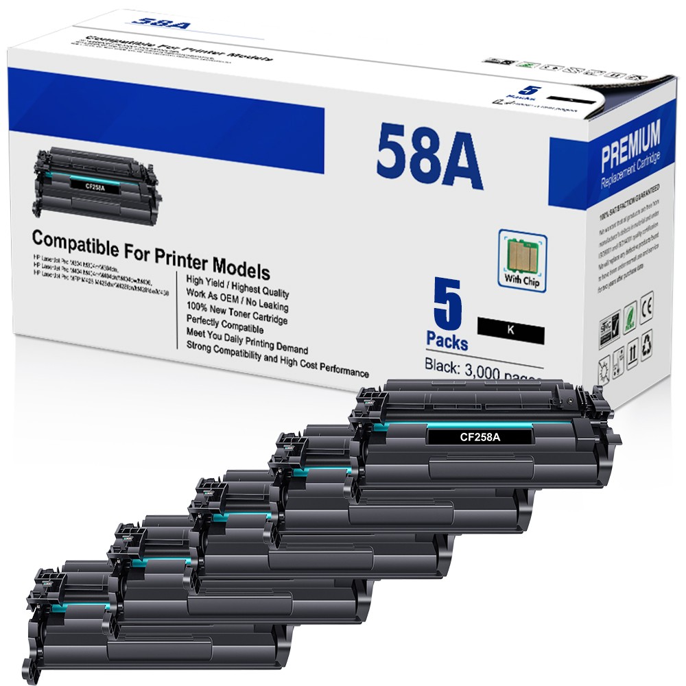 [With Chip] 5PK CF258A Toner Compatible With HP LaserJet Pro MFP M428dw M404n