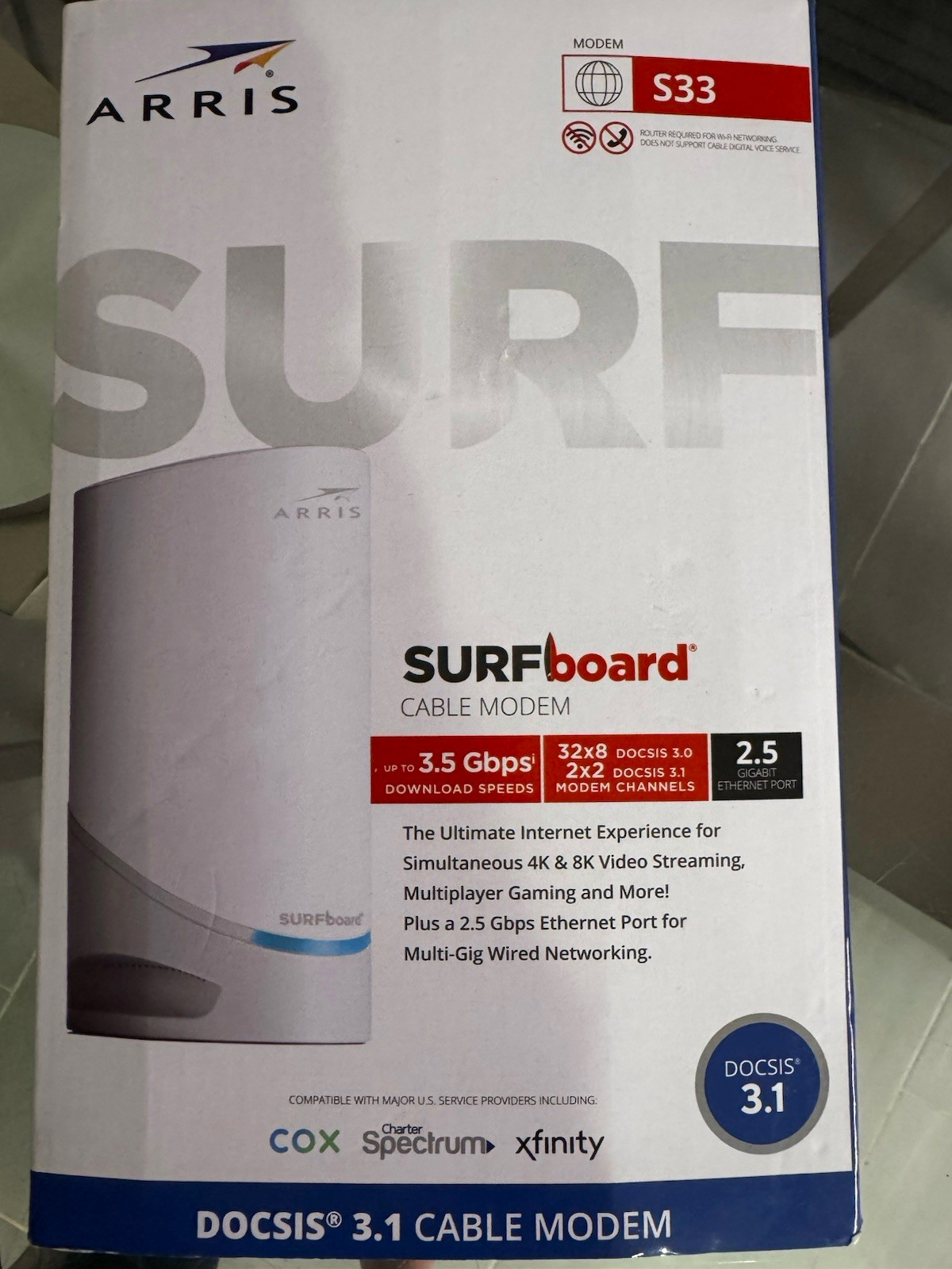 ARRIS SURFboard S33 DOCSIS 3.1 Cable Modem 3.5Gbps 2.5GbE White