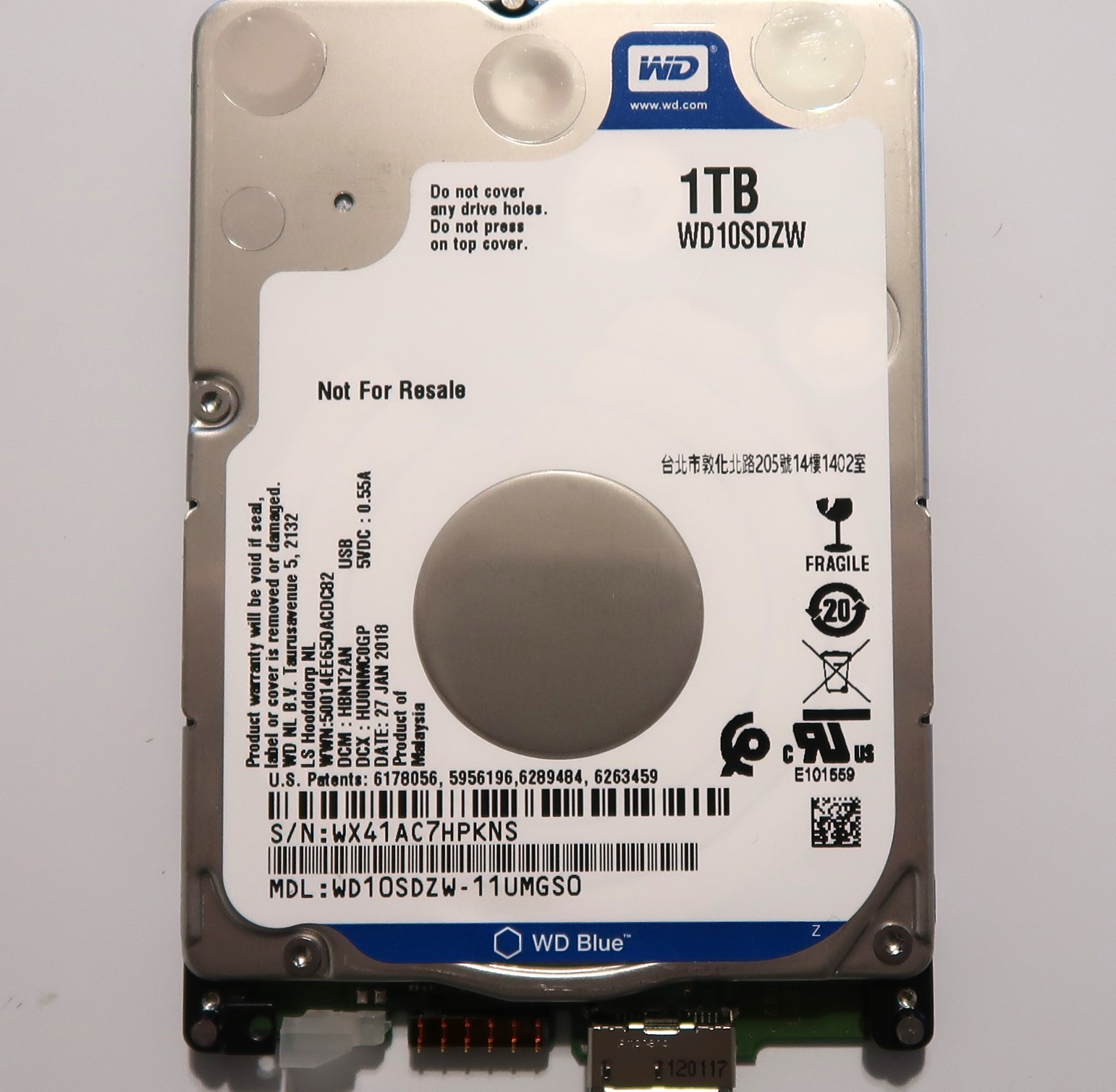 Western Digital WD10SDZW-11UMGS0 HBNT2AN Malaysia (WX41) 1TB USB HDD JAN/2018