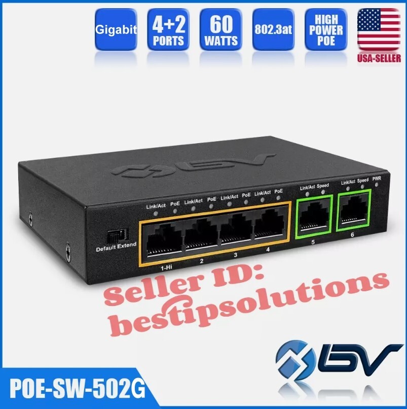 BV-Tech 4 PoE+ Gigabit Ports Switch with 2 Uplinks