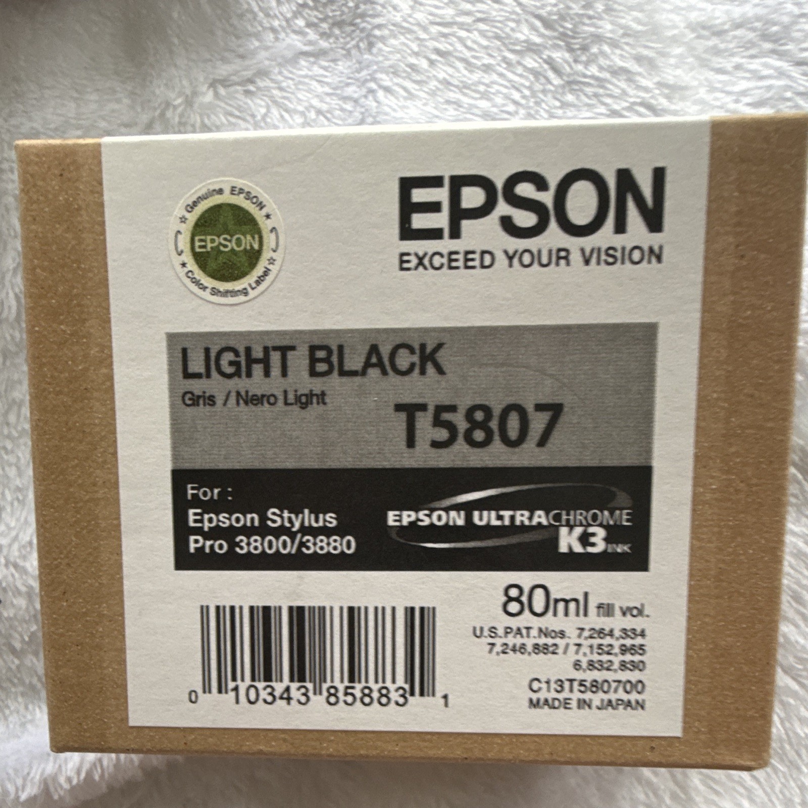 Epson UltraChrome K3 T5807/C13T580700 Light Black Ink 80ml Pro 3800/3880