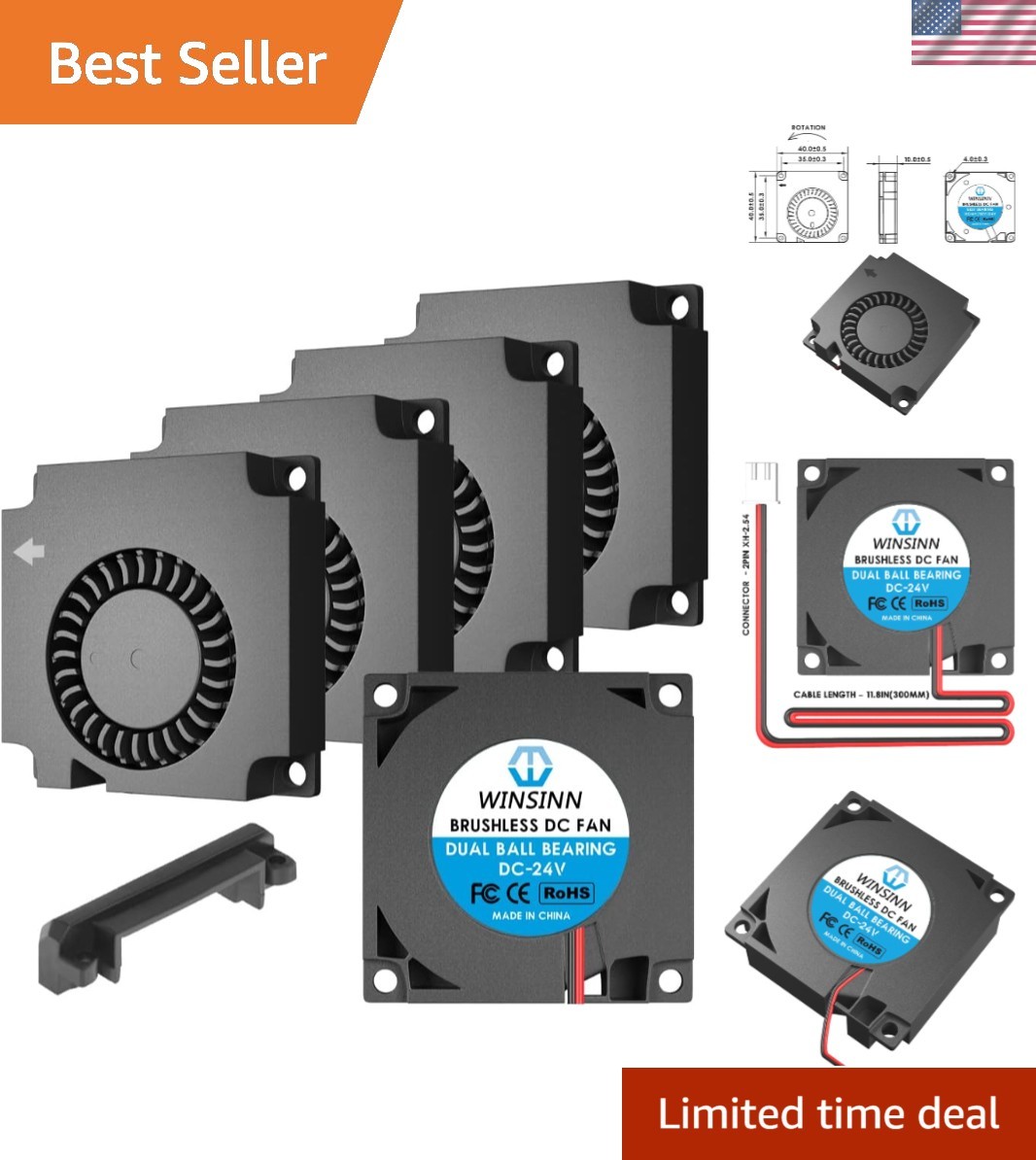 High Performance 40mm Blower Fan 24V - 31dB Noise Level, Pack of 5 for Upgrades