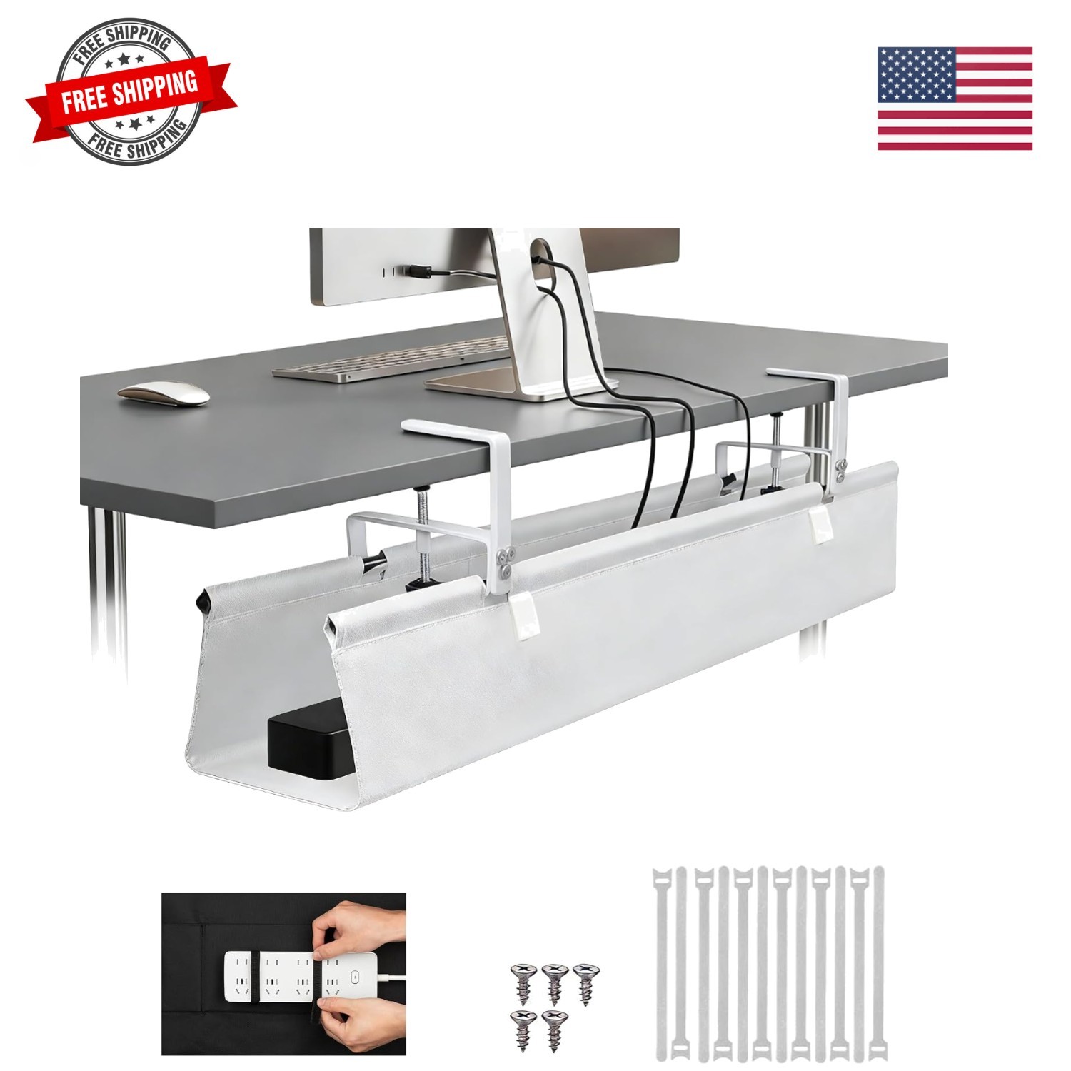 Oxford Cloth Under Desk Cable Management Tray,No-Drill 36" Desk Cable Managem...