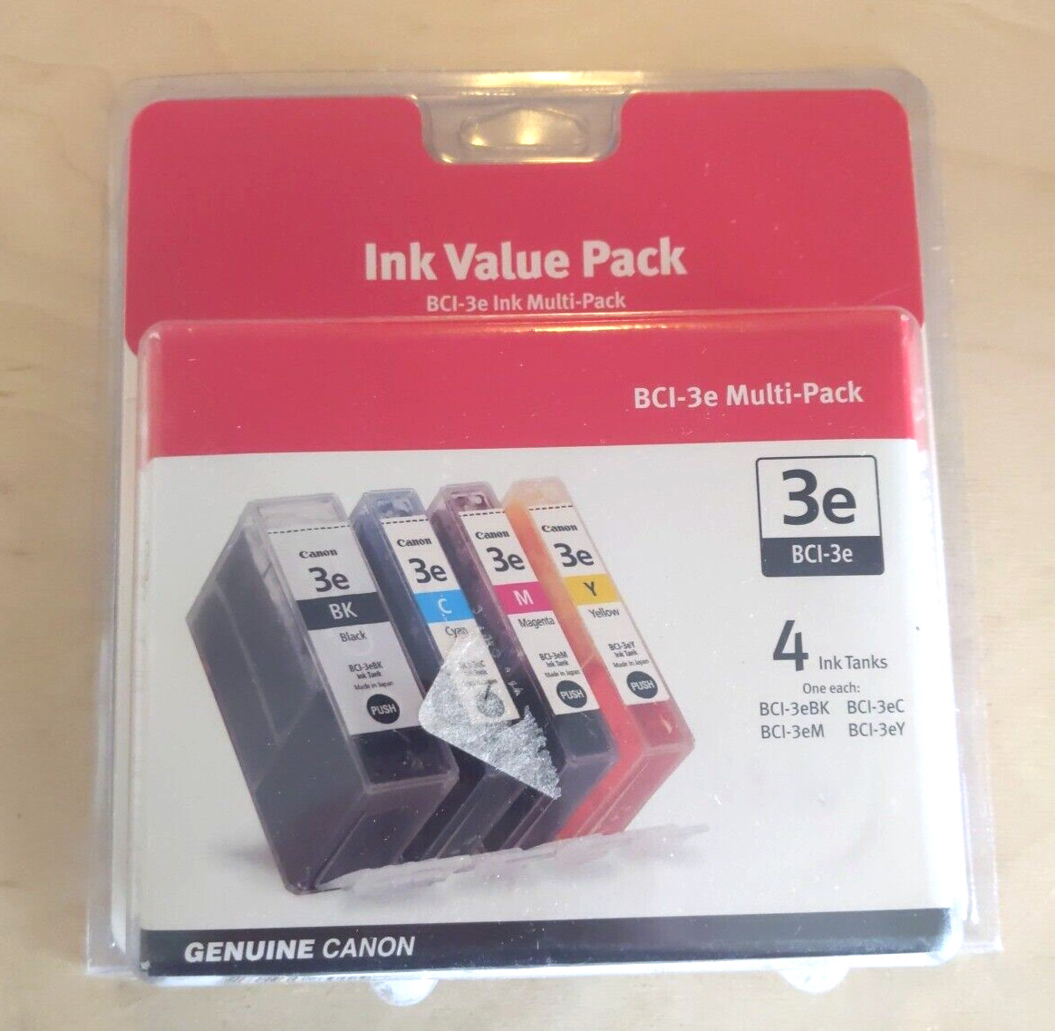 GENUINE Canon 3e / BCI-3e Multi-Pack (4) Ink Tanks, Black, Cyan, Magenta, Yellow