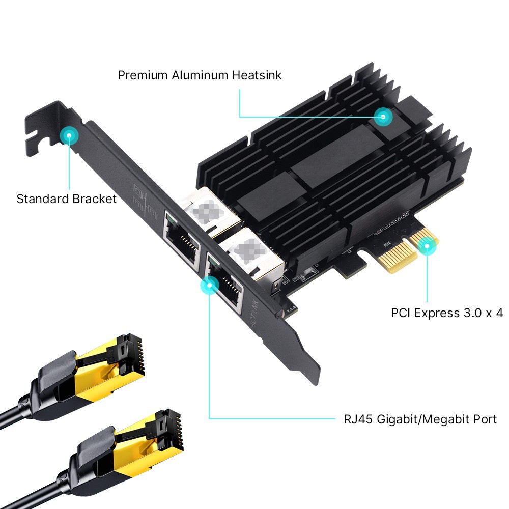 Intel I226 2.5Gbps Dual-Port PCIe Network Card RJ45 Ethernet Adapter for Desktop