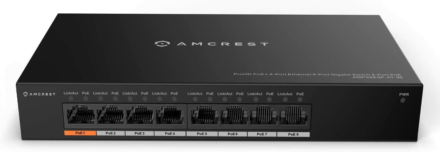 Amcrest AGPS8E8P-AT-96 8-Port POE+ 8-Ports POE Power Over Ethernet Switch 802.3