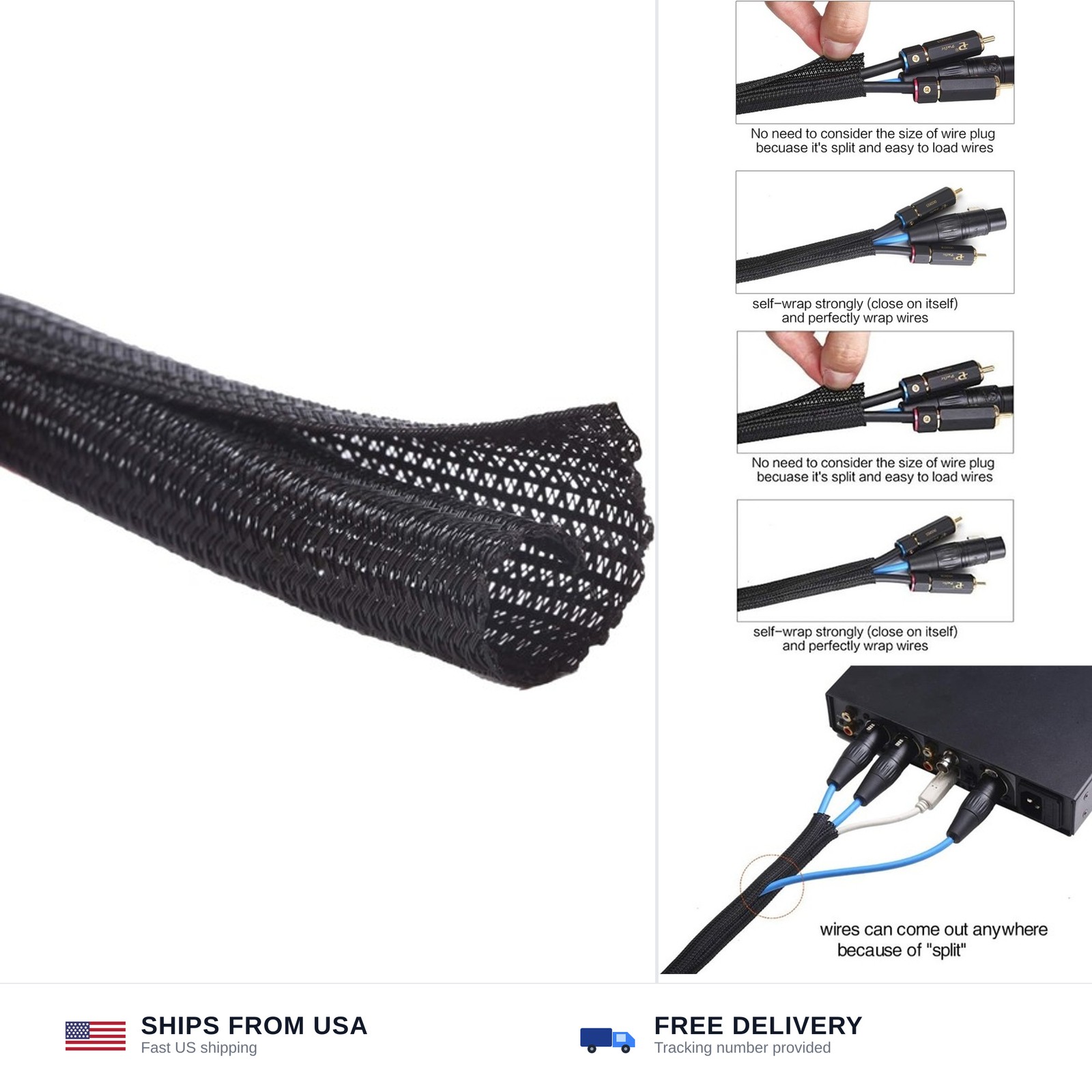 Alex Tech 10ft - 1/2 inch Cord Protector Wire Loom Tubing Cable Sleeve Split ...