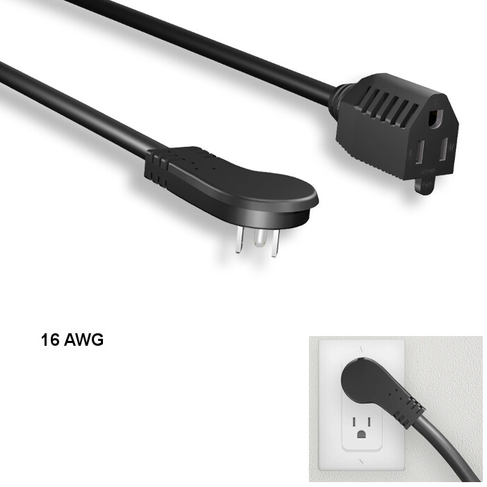 10PCS 6ft 16AWG Low Profile Angled Power Extension Cable NEMA 5-15P/R 13A/125V
