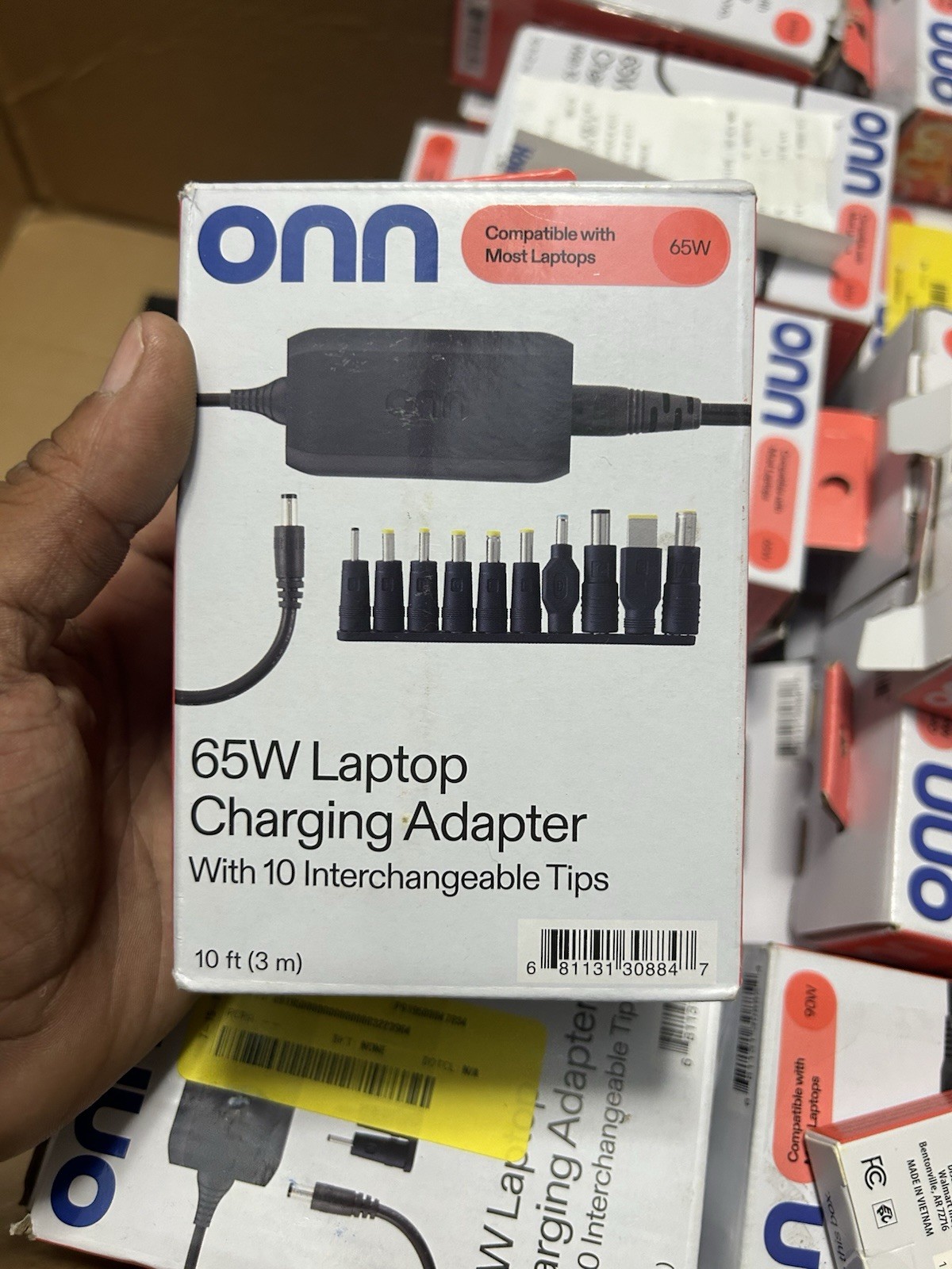 onn 65W Laptop Charging Power Adapter, Universal, 10 Tips, Black, 10 ft