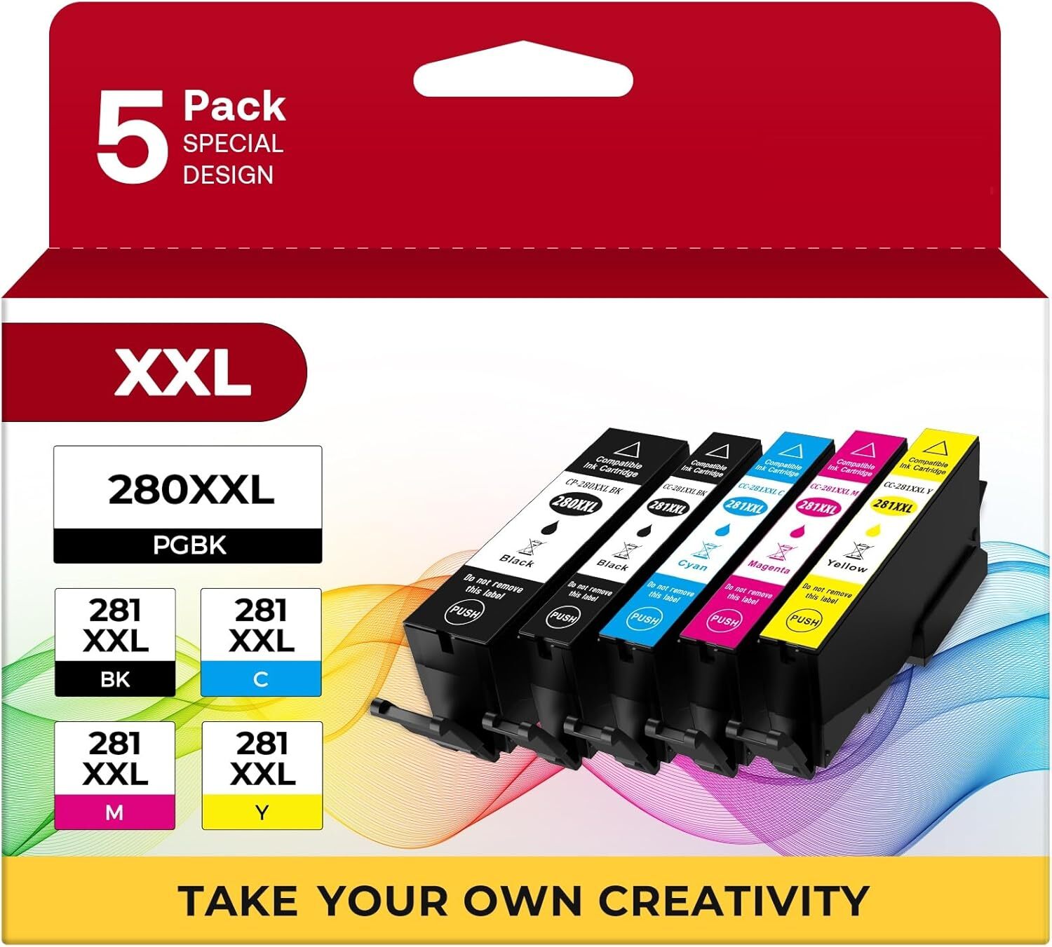 PGI-280 XXL/CLI-281 XXL Ink Cartridge 5 Color Value Pack Replacement for Cano...