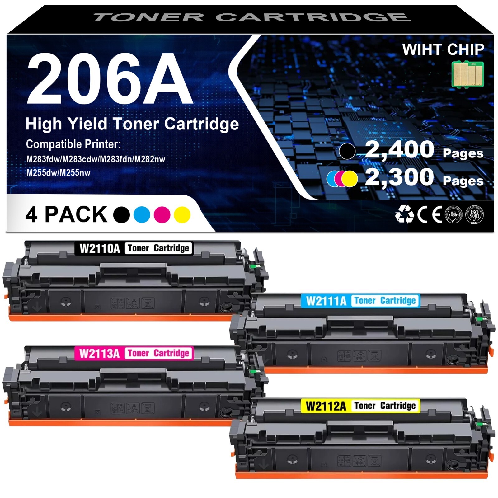 4PK 206A W2110A 206X Toner For HP Color Laserjet Pro MFP M283cdw M283fdw M255dw