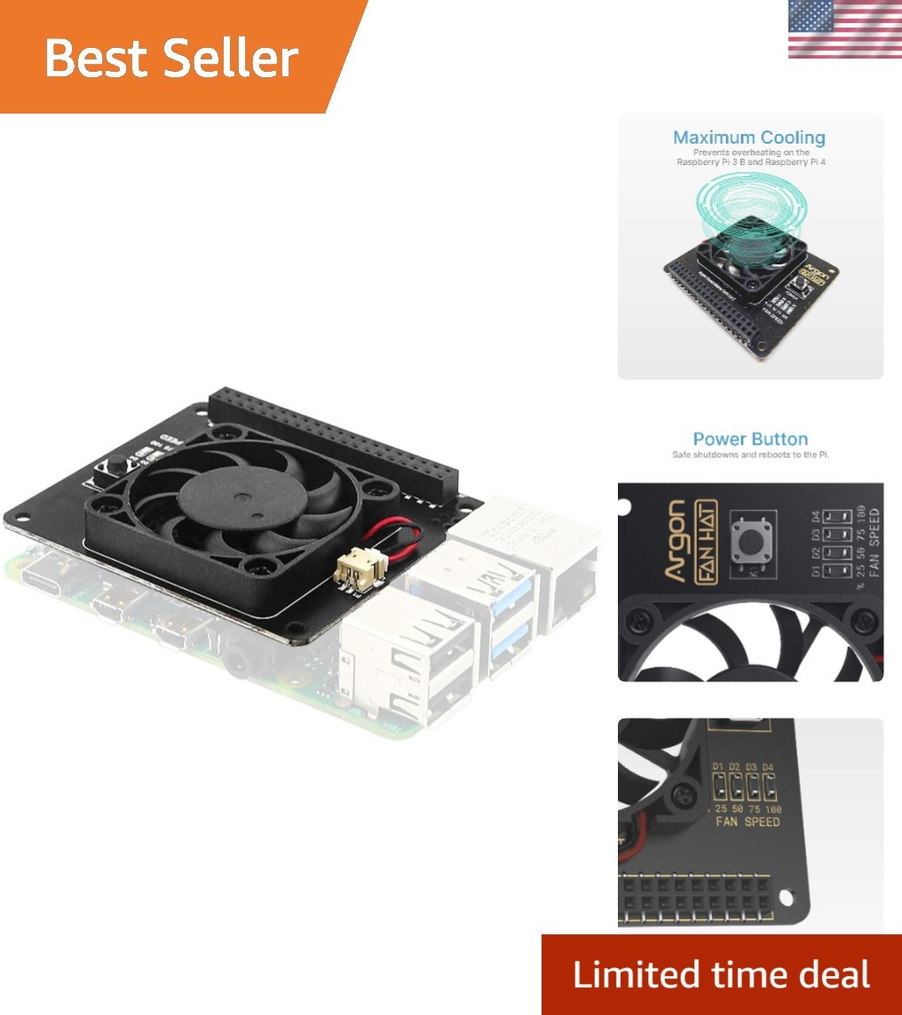 Silent 40mm PWM Fan HAT for Raspberry Pi 4 & 3 with Integrated Power Button
