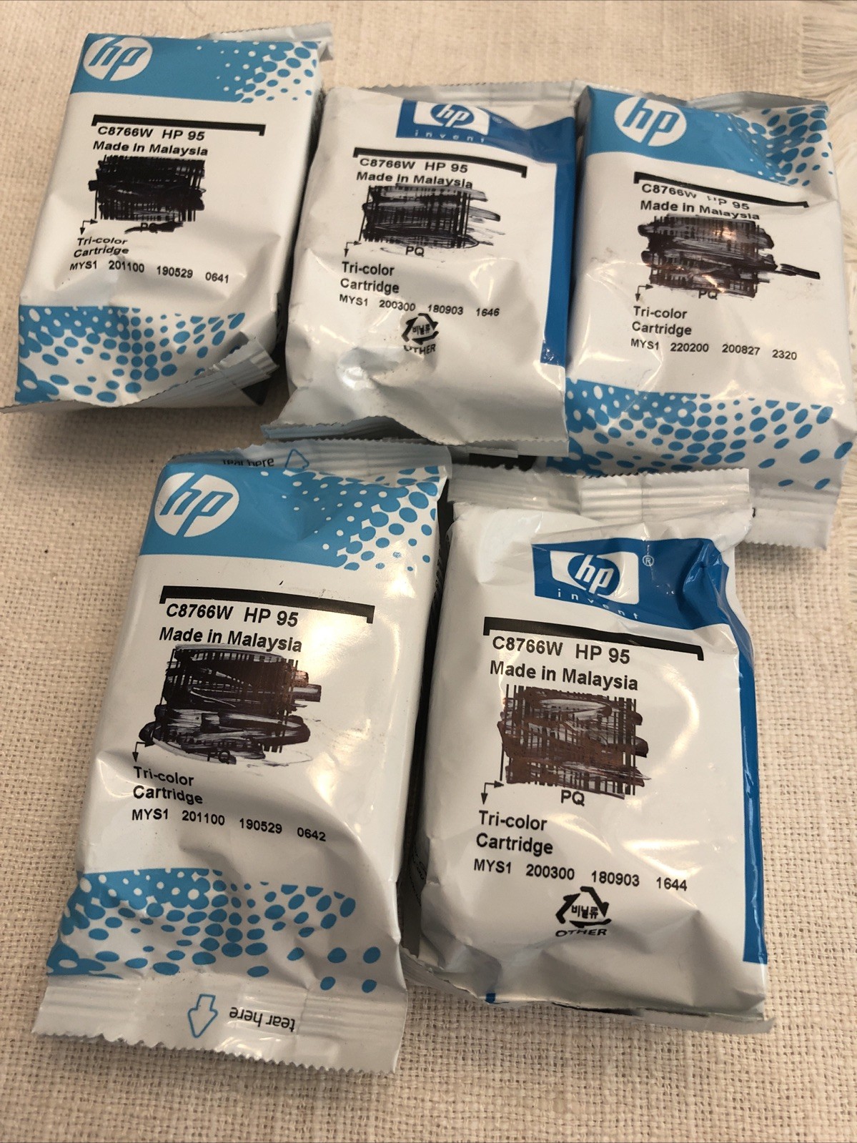 Genuine 5 PK HP 95 TriColor Ink Cartridges C8766W NO BOX New Sealed
