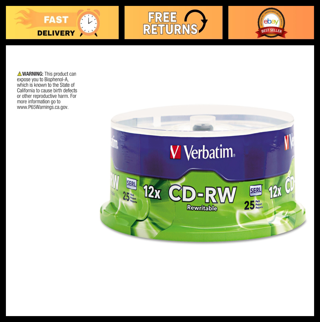 Rewritable CD-RW 700MB 2X-12X Media Discs - 25 Pack Spindle for Data Storage