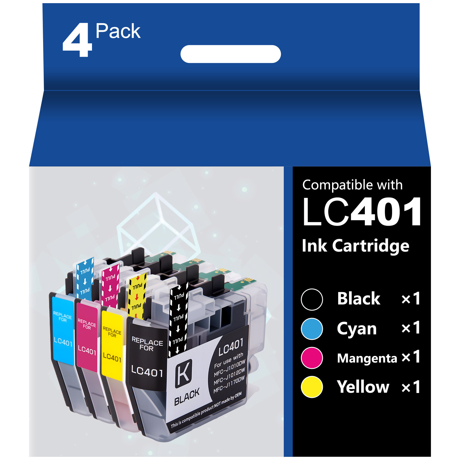 4PK LC401 Ink Cartridges Compatible For Brother MFC-J1010DW MFC-J1012DW Printer
