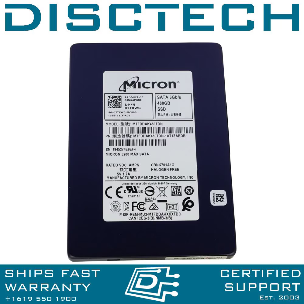Micron 480GB SATA 6Gbps Mixed Use TLC 2.5" SSD 5200 MAX MTFDDAK480TDN 7TXWG