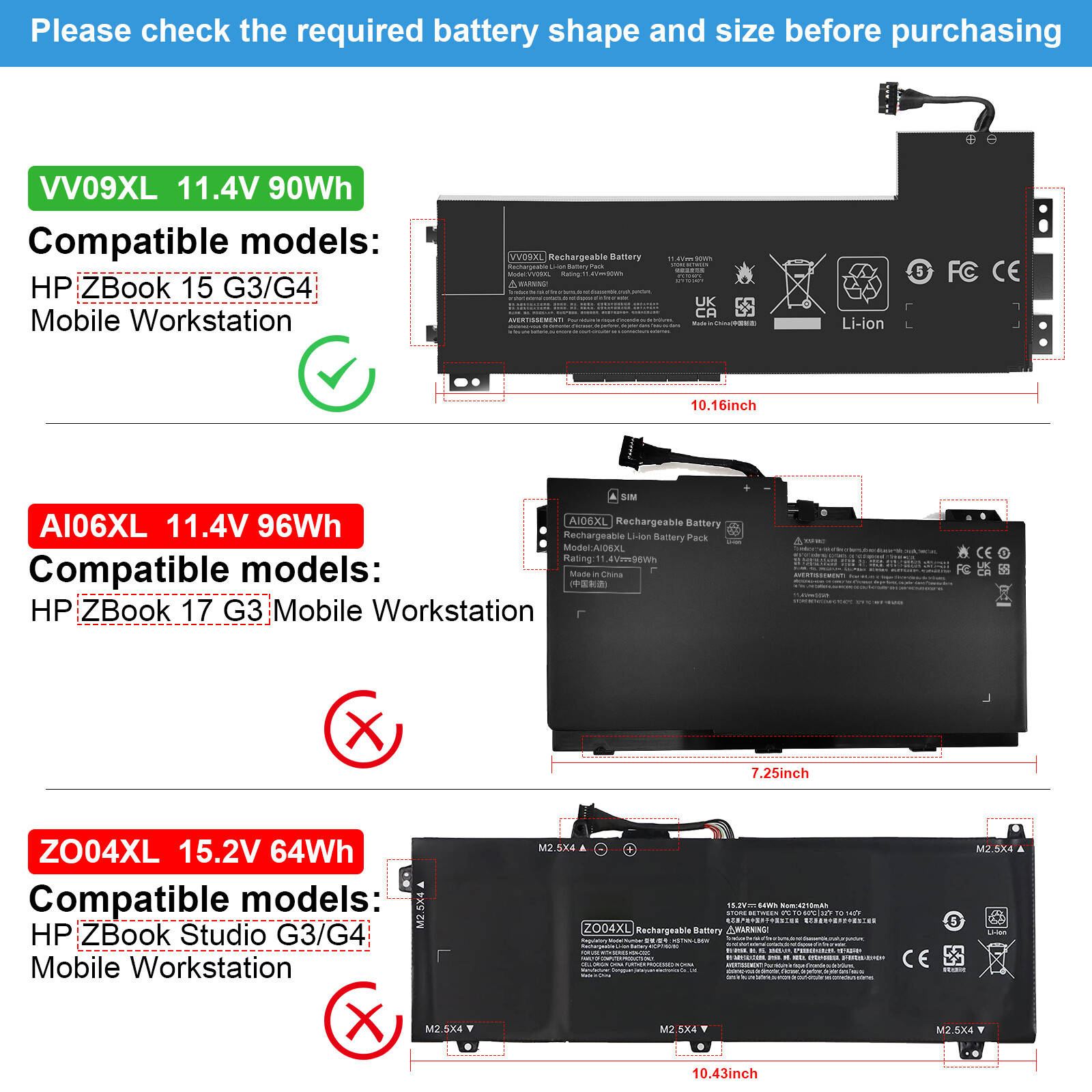 VV09XL Laptop Battery For HP ZBOOK 15 G3 G4 Series 808452-001 HSTNN-C87C 90Wh