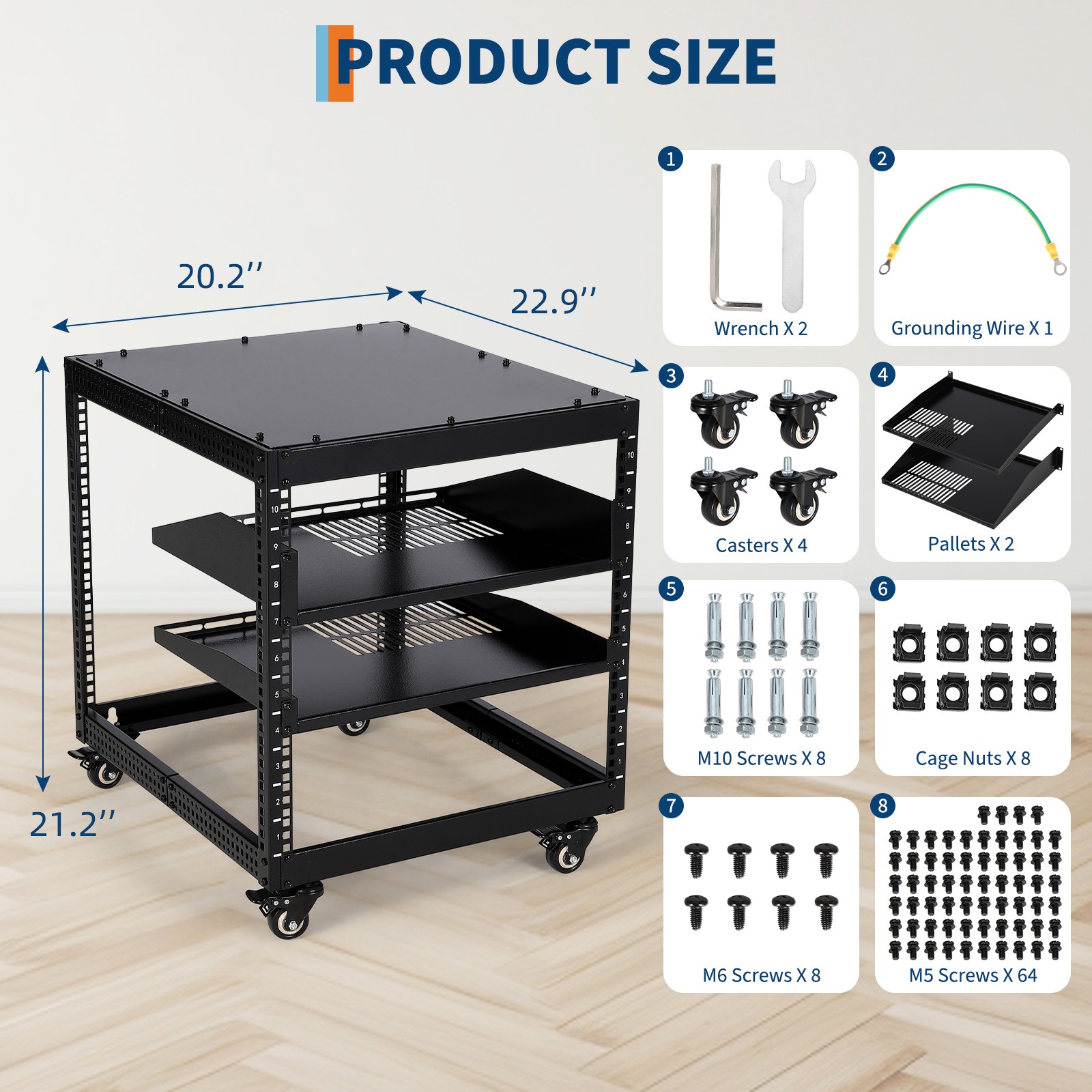 Wall Mount Freestanding Network Rack 10U 15U 20U, 500lb Capacity Steel Frame