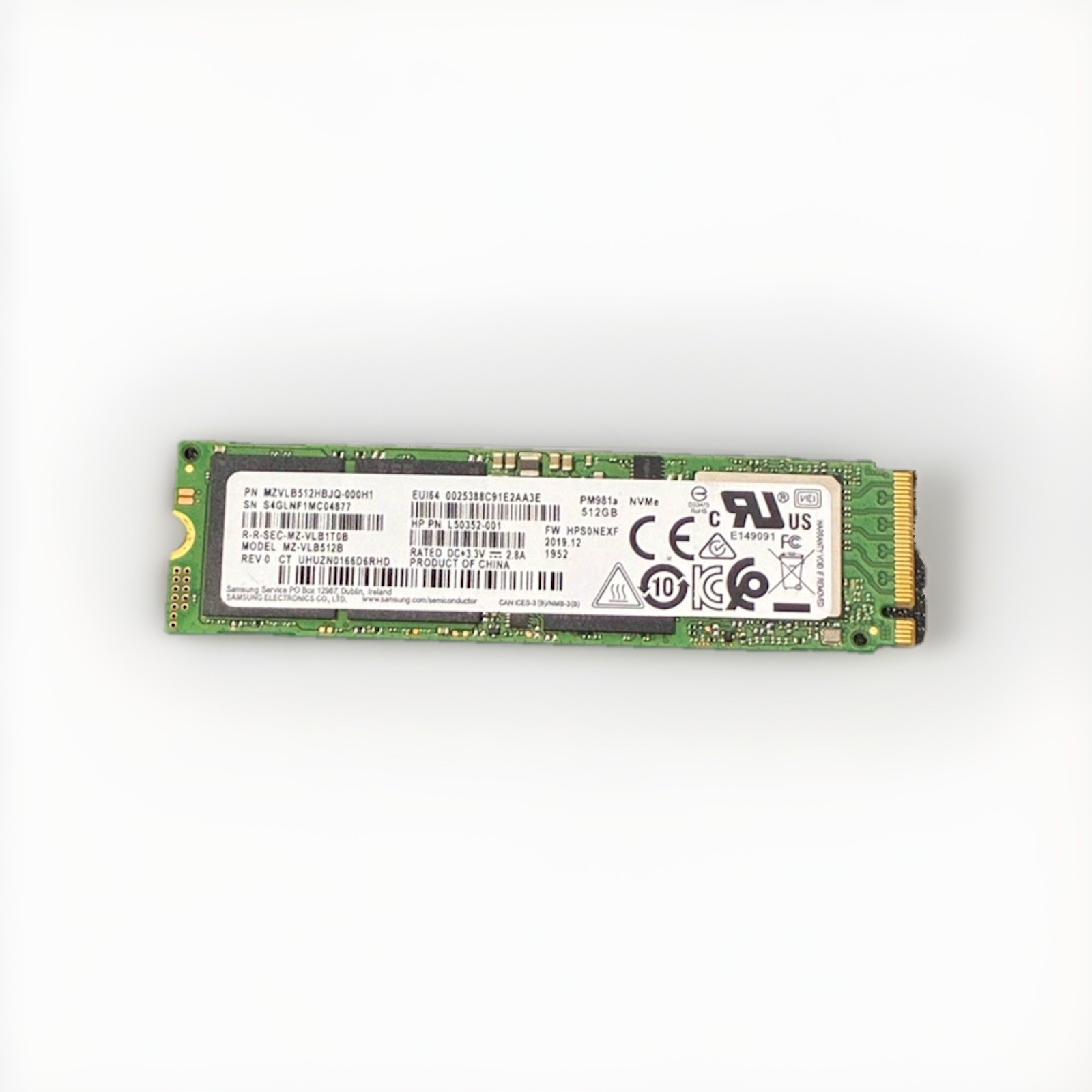 Samsung PM981a 512GB NVMe M.2 SSD PCIe Gen3 x4 OEM HP L69261-001 Tested