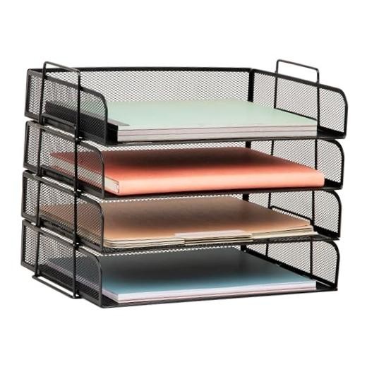 Stackable Paper Tray, Desktop Organizer, File 13.3" x 9.8" x 11.3" Black
