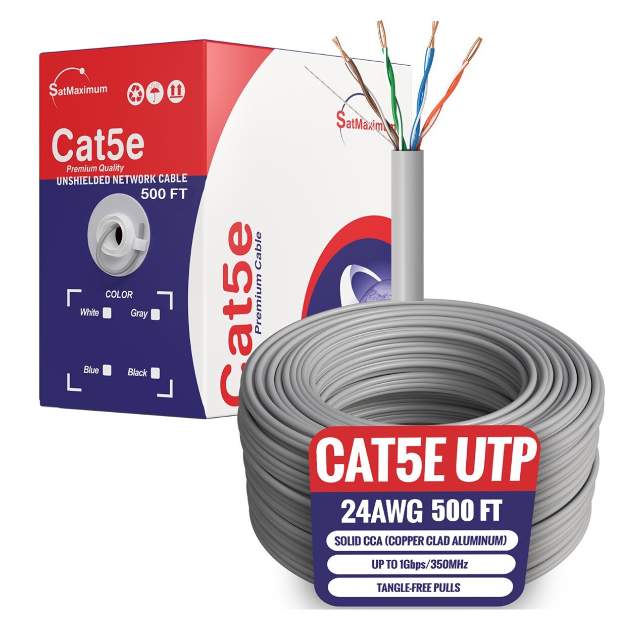 500ft CAT5e UTP Ethernet Network Cable 24AWG LAN RJ45 CCA Solid Bulk Wire Gray