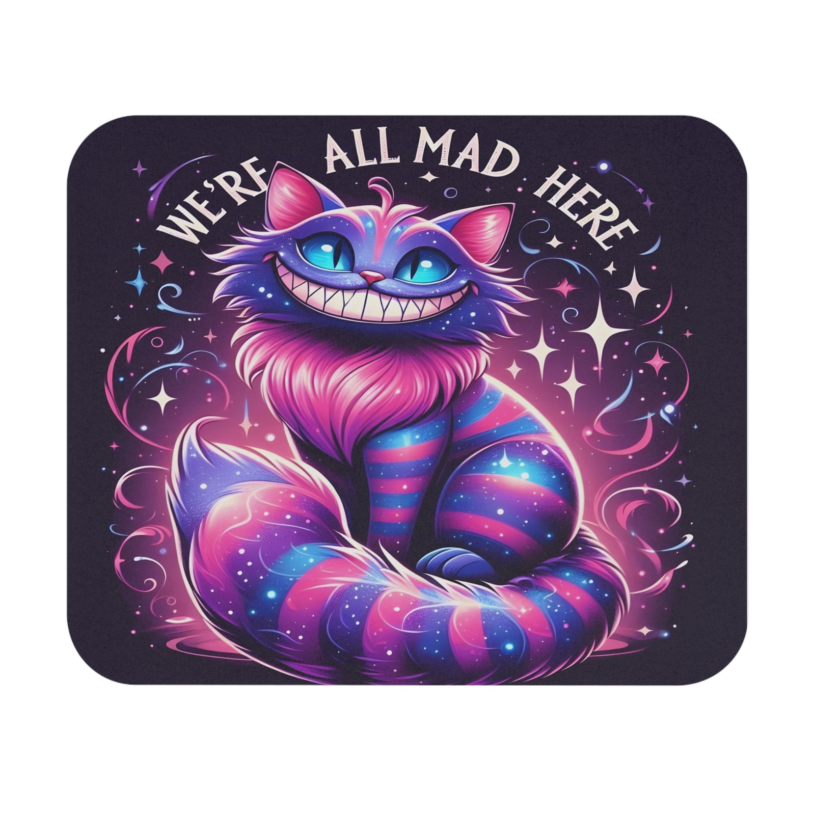 Whimsical Cat Mouse Pad, We're All Mad Here Desk Accessory, Gaming Mousepad