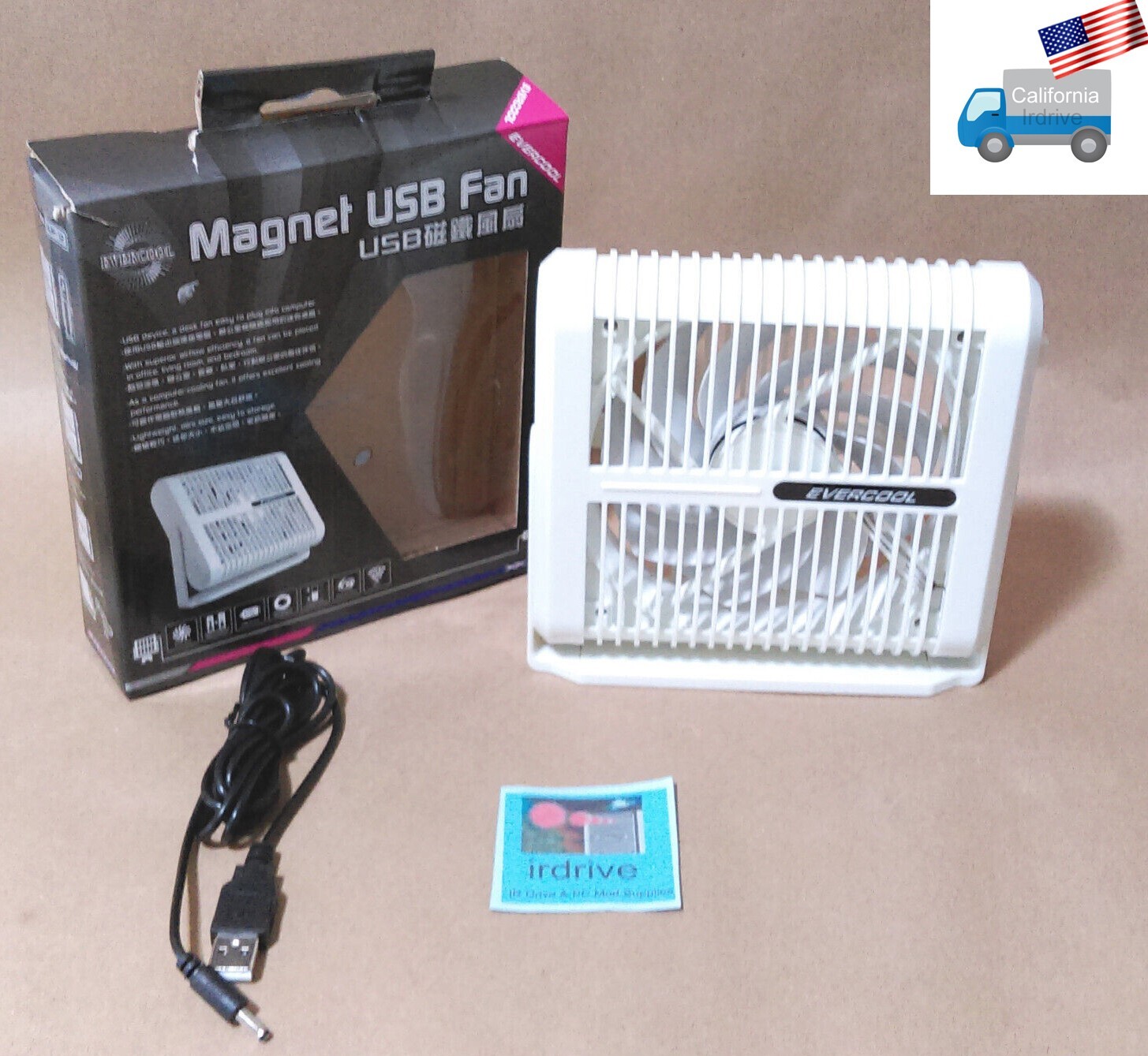 Evercool White Magnet USB Powered 360° Computer Desk 120mm Axial Cooling Fan, PC