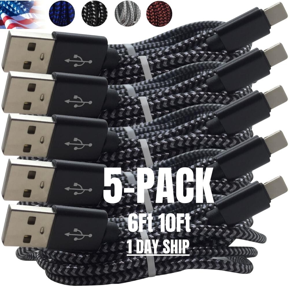 1-10 Lot Braided USB Cable Fast Charge Cord For iPhone 14/13/12/11/XS/XR/8/7/6/5